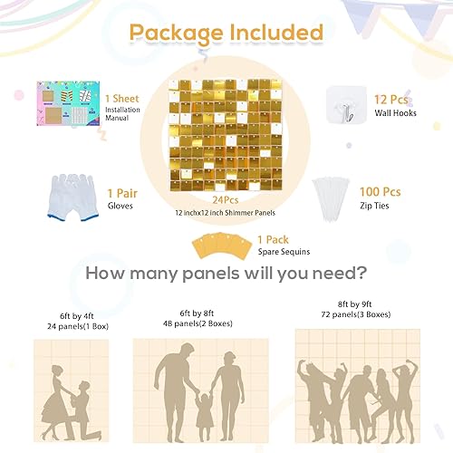 Miniatura 10 de B-COOL Telón de fondo de pared brillante, 30 piezas de paneles de fondo de lentejuelas plateadas iridiscentes brillantes para fiesta, telón de fondo