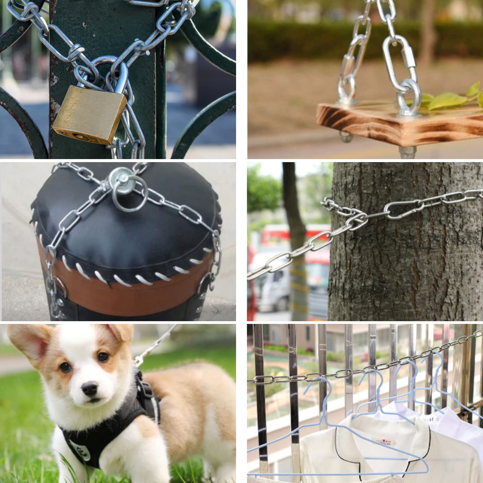 MIVIDE 2 Pièces 3 MM Chaîne en Acier Inoxydable 5 M, Chaîne Acier Inoxydable 304 Solide et Robuste pour Suspendre la Clôture, Promener le Chien, se balancer(10m)