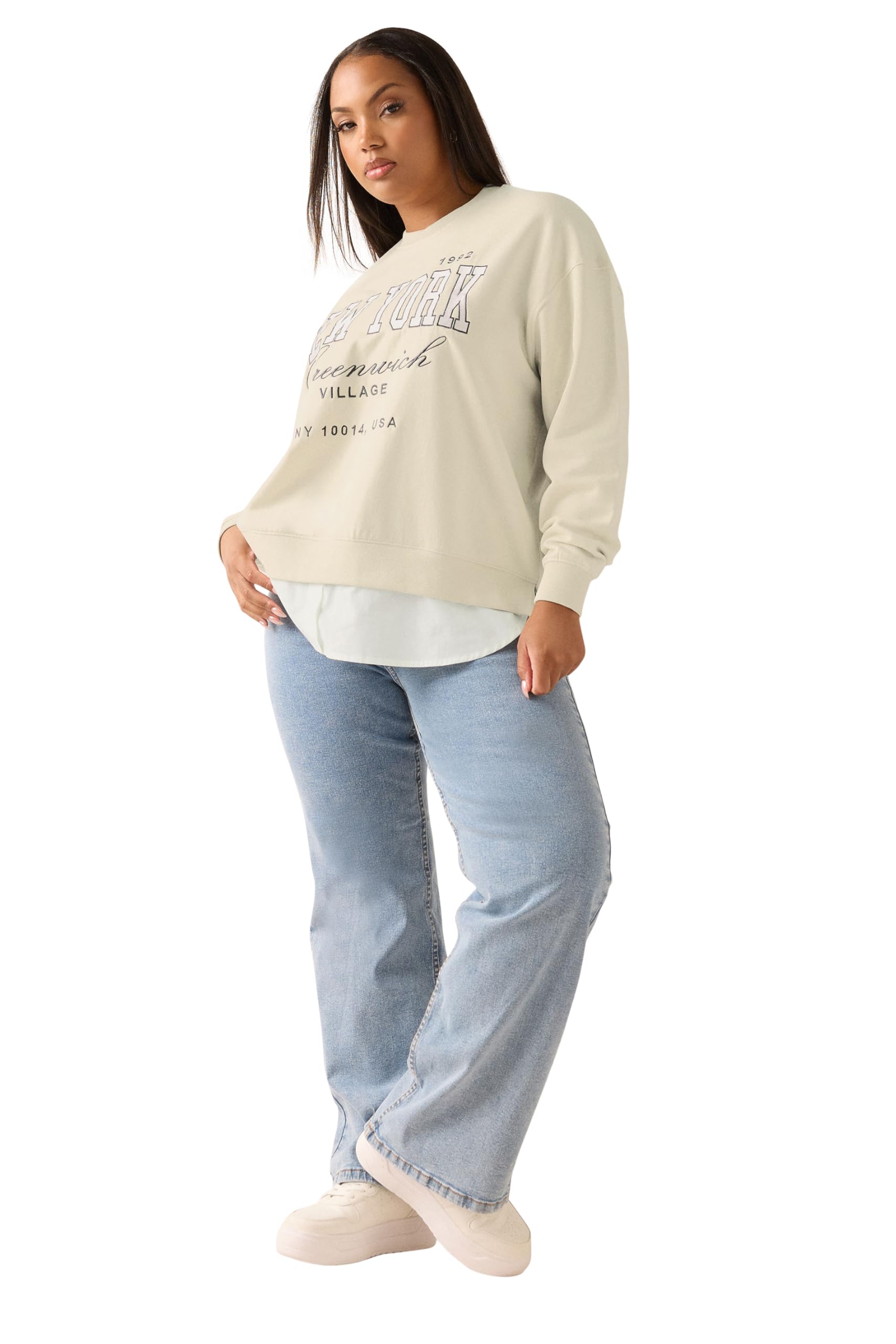 Yours Curve New York 2-In-1 Sweatshirt - Natural - Size 20