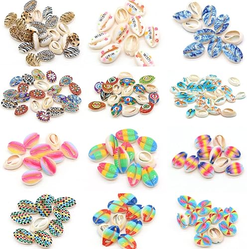 50 cuentas de concha natural, coloridas y pequeñas, cuentas sueltas de concha de concha de mar con patrón exquisito para hacer collares, pulseras,