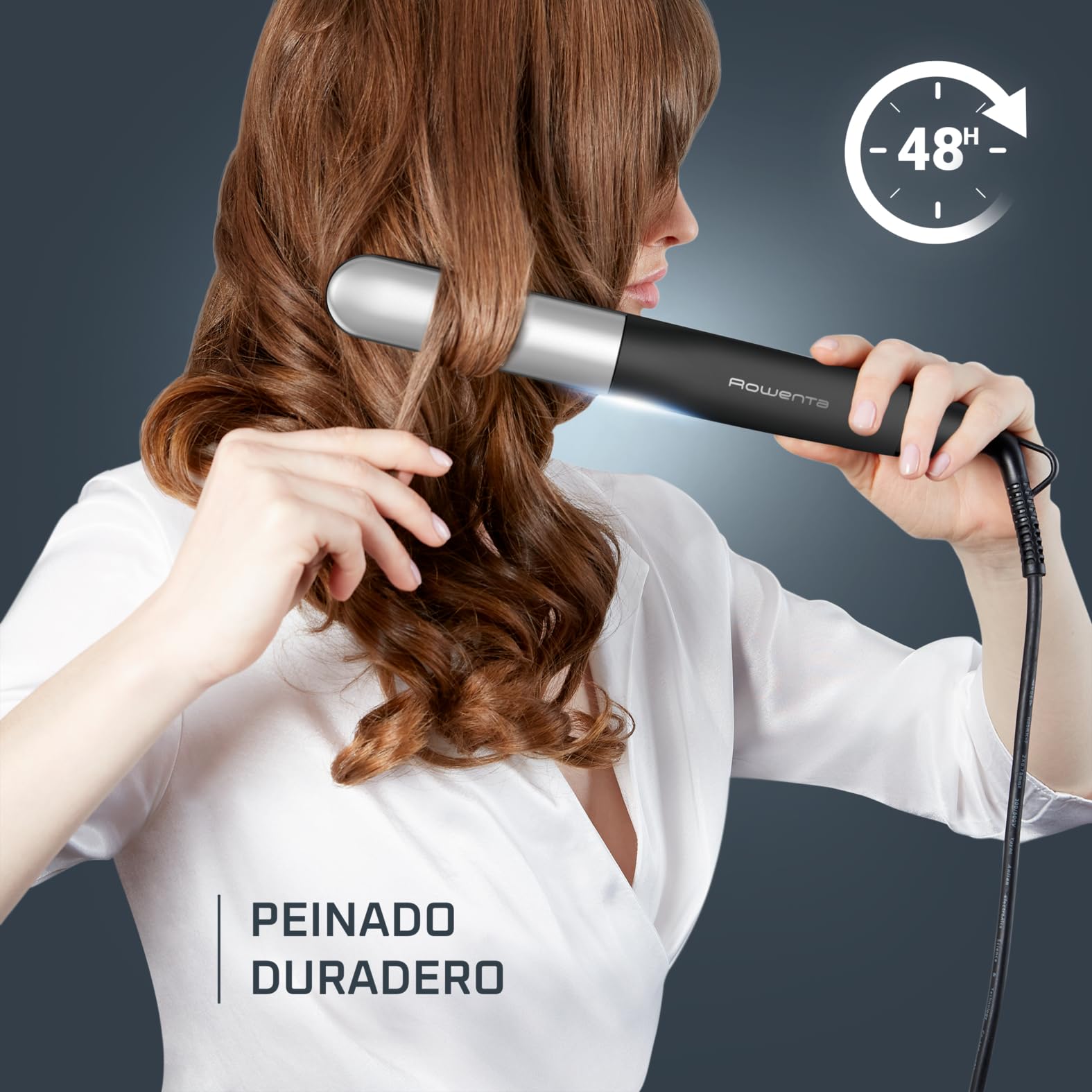 Rowenta Thermostyle, Plancha de Pelo Iónica 2 en 1, Revestimiento de Titanio y Cerámica, Alisado y Rizado con Resultados Duraderos, Temperatura Ajustable hasta 230°C, SF7120