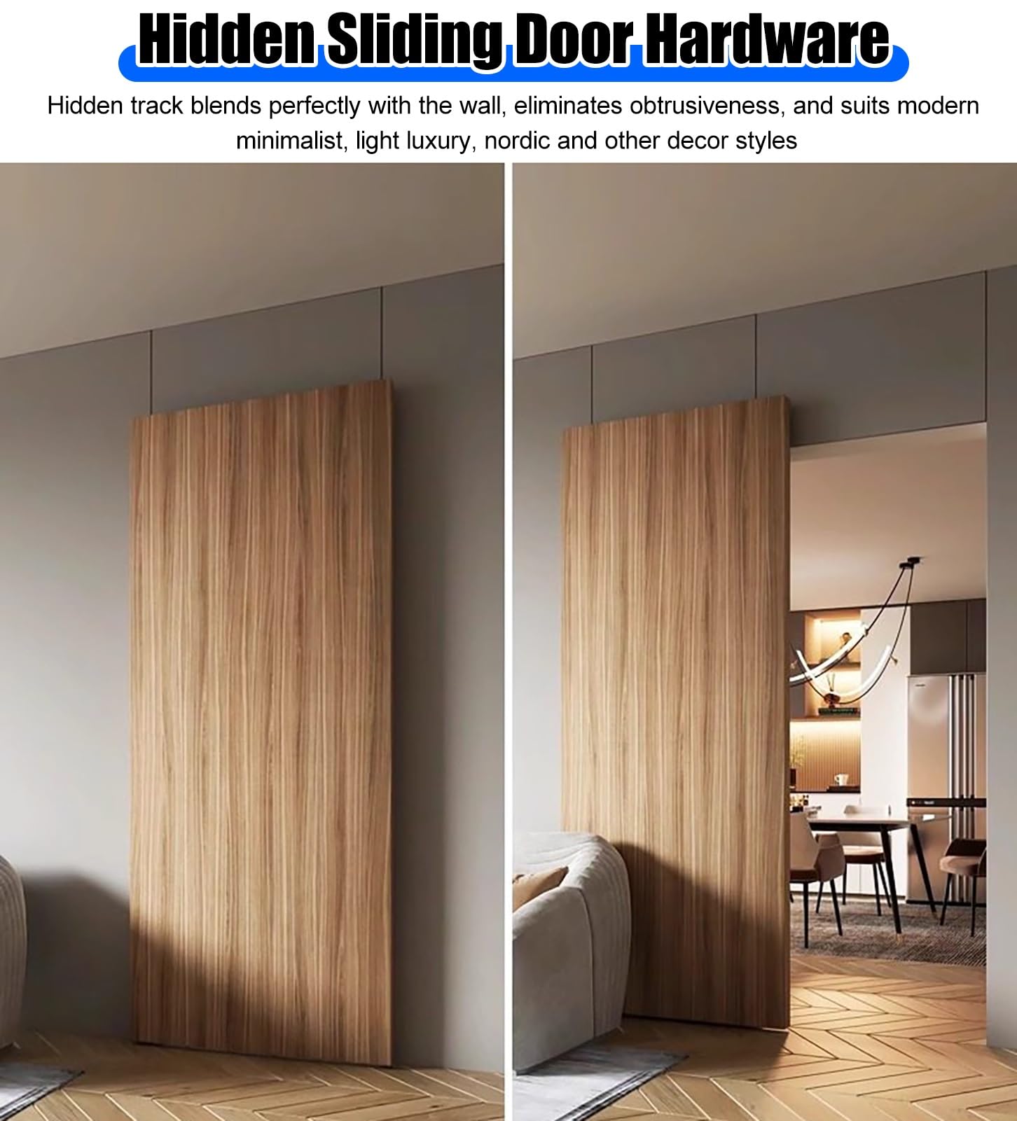Rail Porte Coulissante Kit Quincaillerie Porte Coulissante Galandage Bois Mécanismes Fermeture Amortie, Kit Rail Invisible Anti-pincement Porte Coulissante, Rail Portes(1.2m (3.9ft))