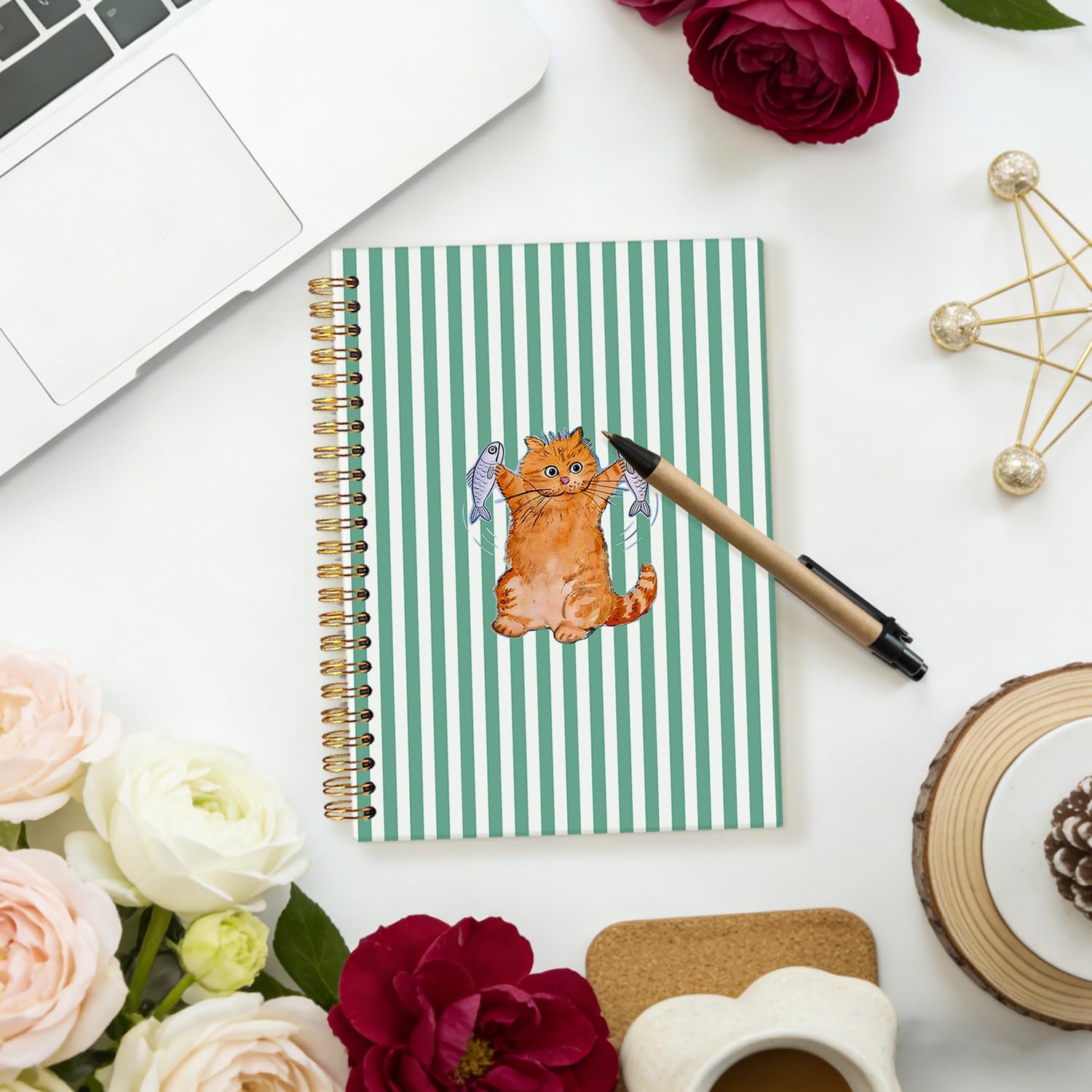 Funny Orange Cat Fish Notebook,Orange Cat Lover Momen Lady Gifts image 5