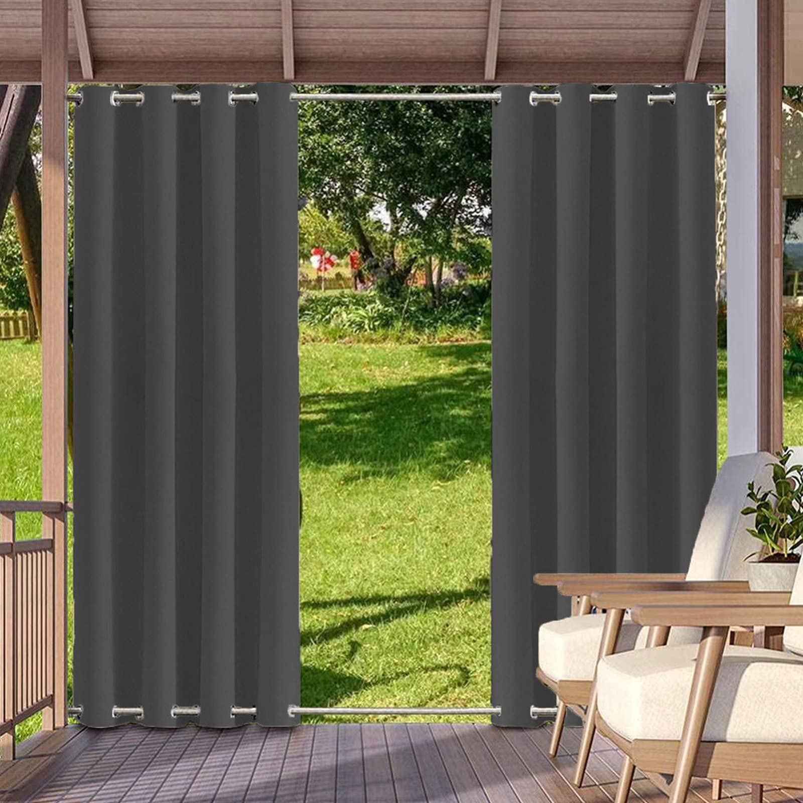 RDJSHOP Outdoor Vorhänge Aussenvorhang mit Ösen Oben(ID:4.2cm)+Unten(ID:4.2cm) Winddicht Wasserabweisend Sichtschutz Sonnenschutz UVschutz, 1 Stück,Grau-B210xH230cm