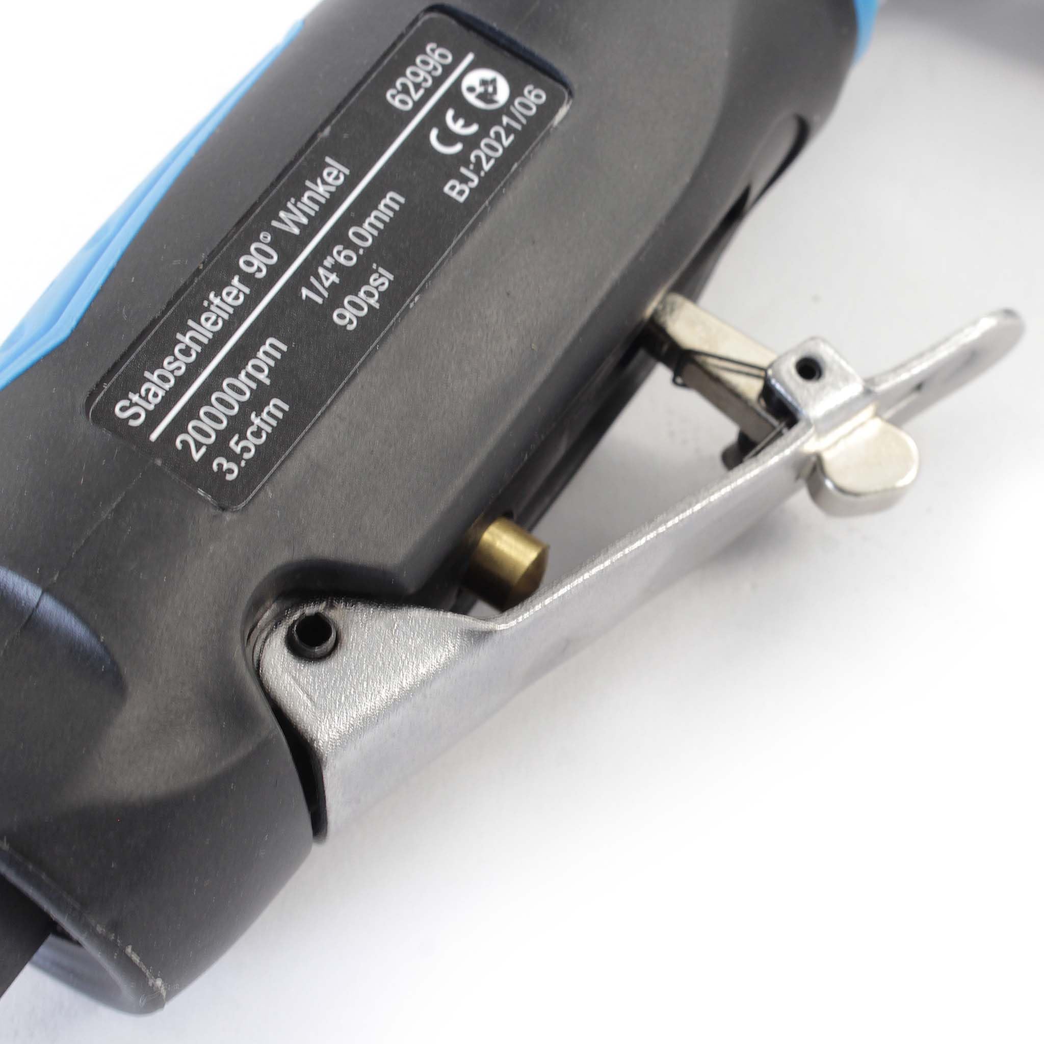 Wiltec Meuleuse droite Coudée 90° Pneumatique - 154 x 78 mm - 20 000 tr/min - Raccord 6,35 mm - Consommation air 99 l/min - Ponceuse Rectifieuse Affûteuse Air comprimé Multifonctions