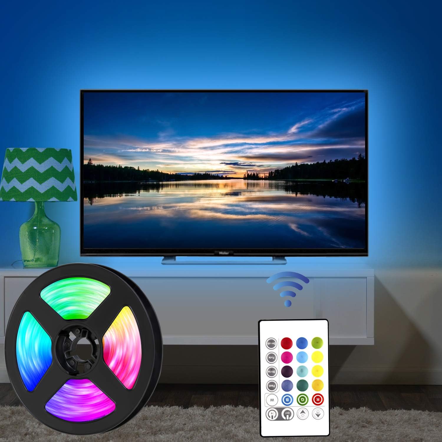 ZetHot USB tv led Backlight Length 8.2ft (2.5M) Suitable for 40-65in TV, 24 Keys Infrared Remote Control can Remote Control LED Strip Lights, RGB 5050 Light with 16 Colors