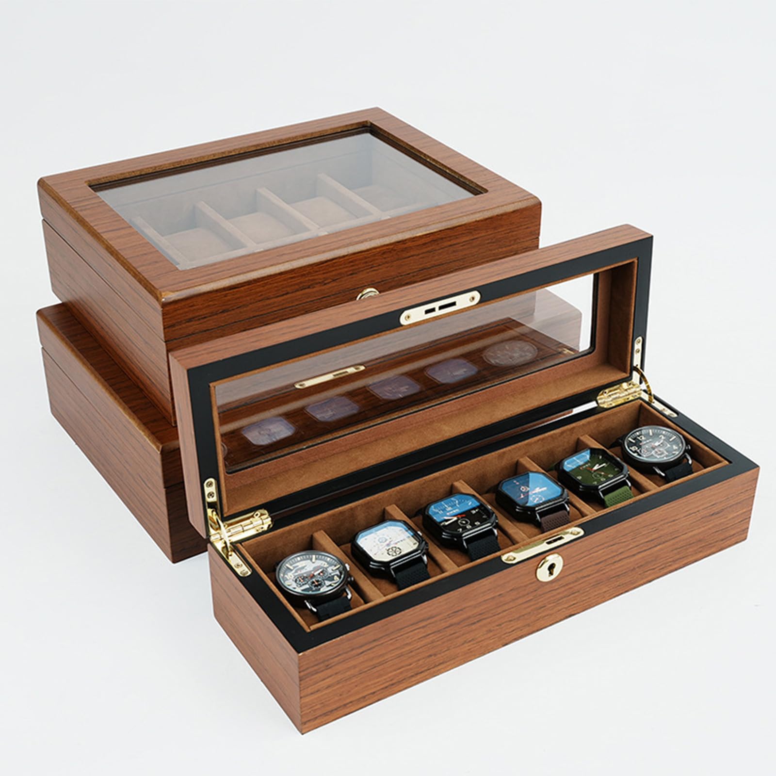 Vitrina de madera de alta calidad para relojes de 6, 10, 12 relojes con ventana visible, caja de colección de relojes