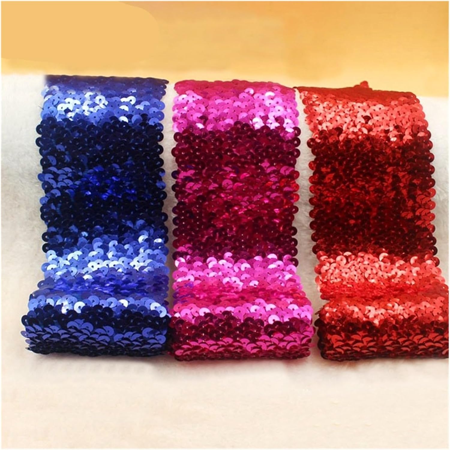 5Meter 7.5CM Width Elasticity Sequin Beading Trim Lace Spangle Ribbon DIY Handcraft Sewing Curtain Accessories Party Decoration(Rose Red)