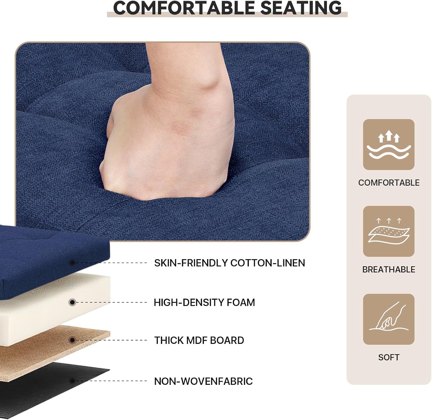 Storage Ottoman Bench, 15 Inch Ottoman Foot Rest, End of Bed Bench, Storage Chest for Living Room, Bedroom, Entryway, Navy Blue