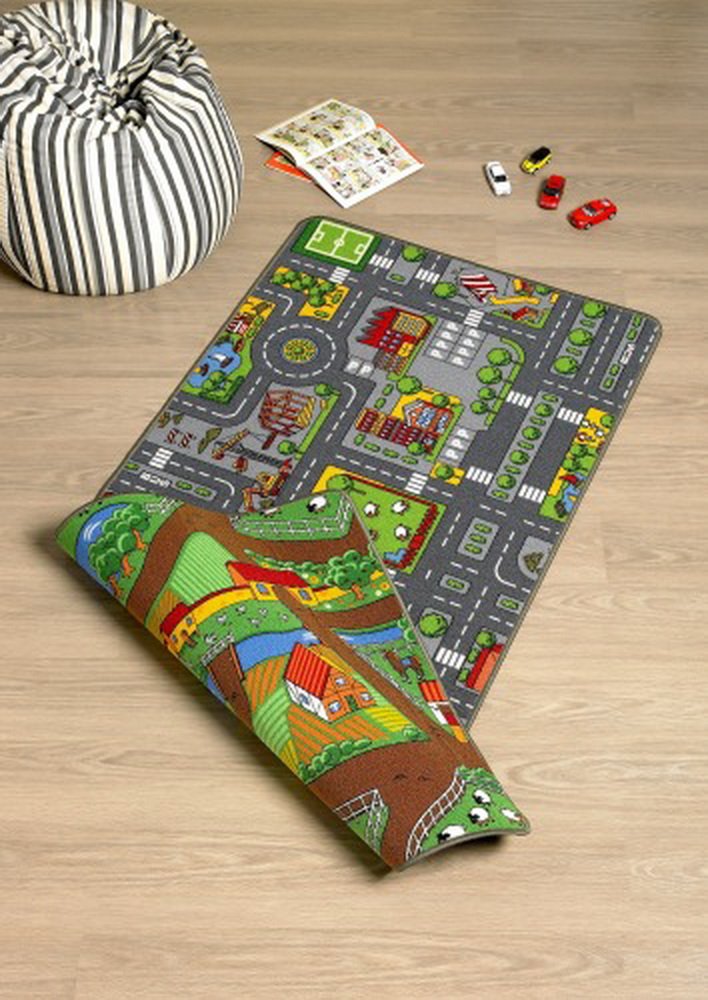 Duoplay 100x190 A4 Wende-Spielteppich, City oder Farm