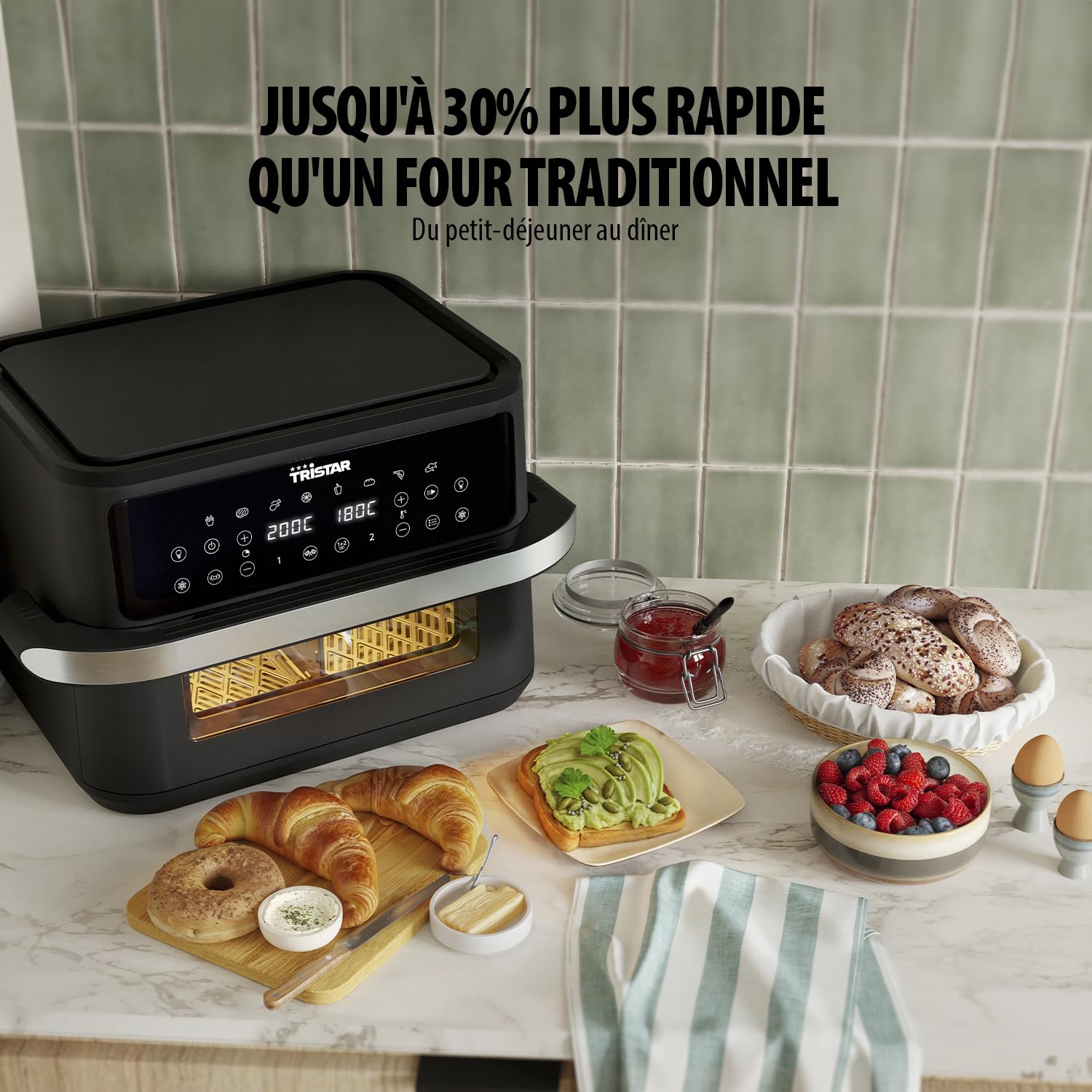 Tristar Friteuse Sans Huile Dualzone Flex, 10 L, 2800 W, 8 Programmes, Écran Digital, Cuisson Sans Huile, Arrêt Automatique, Revêtement Antiadhésif, Pièces Lavables, FR-9432, Noir