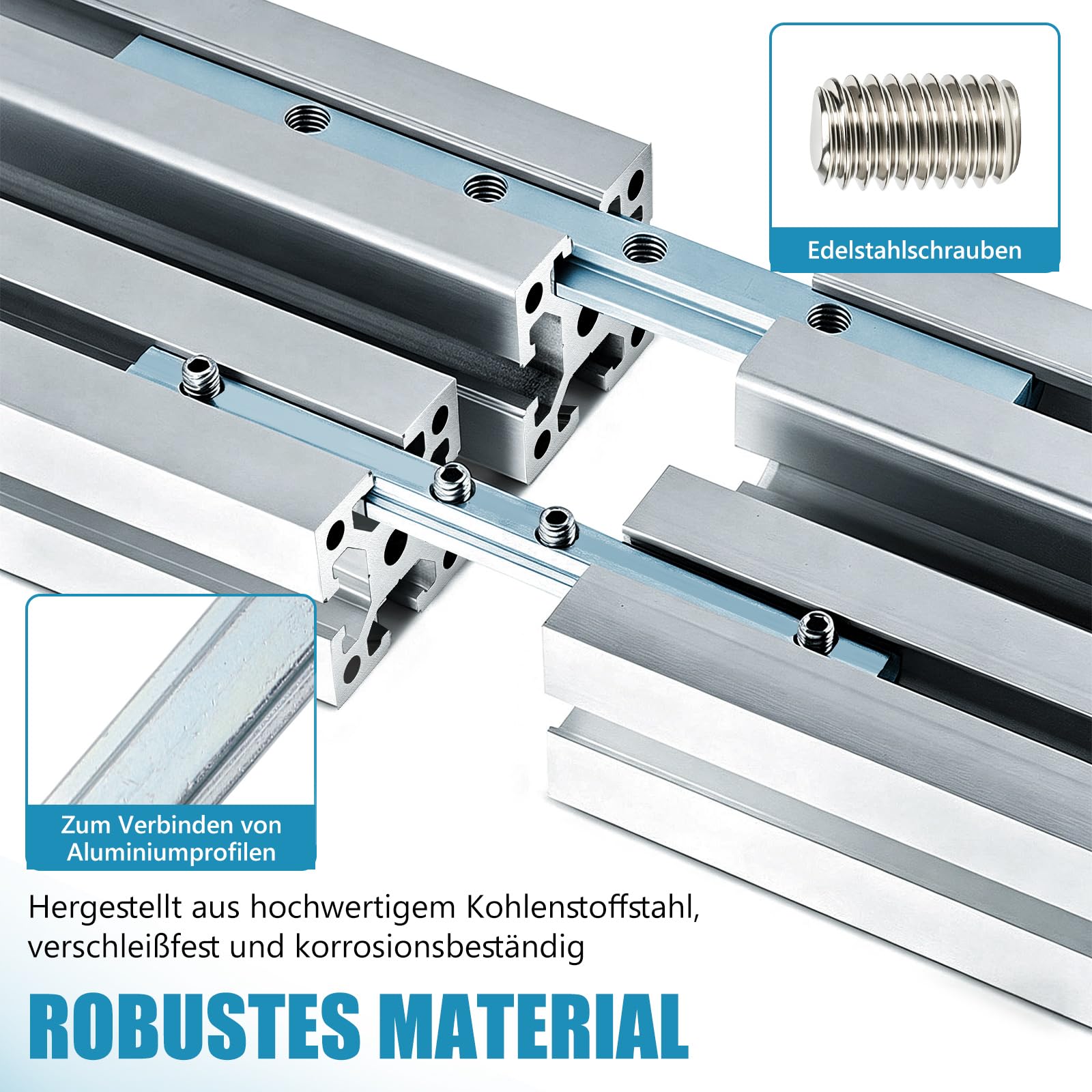 Streckenverbinder 10 Stück, 40X40 Nut 8 Aluprofil Verbinder 180mm Verzinkter Profilverbinder mit M6 Schrauben für Stangenprofil, Strebenprofil, Konstruktionsprofile (10pcs 4040)