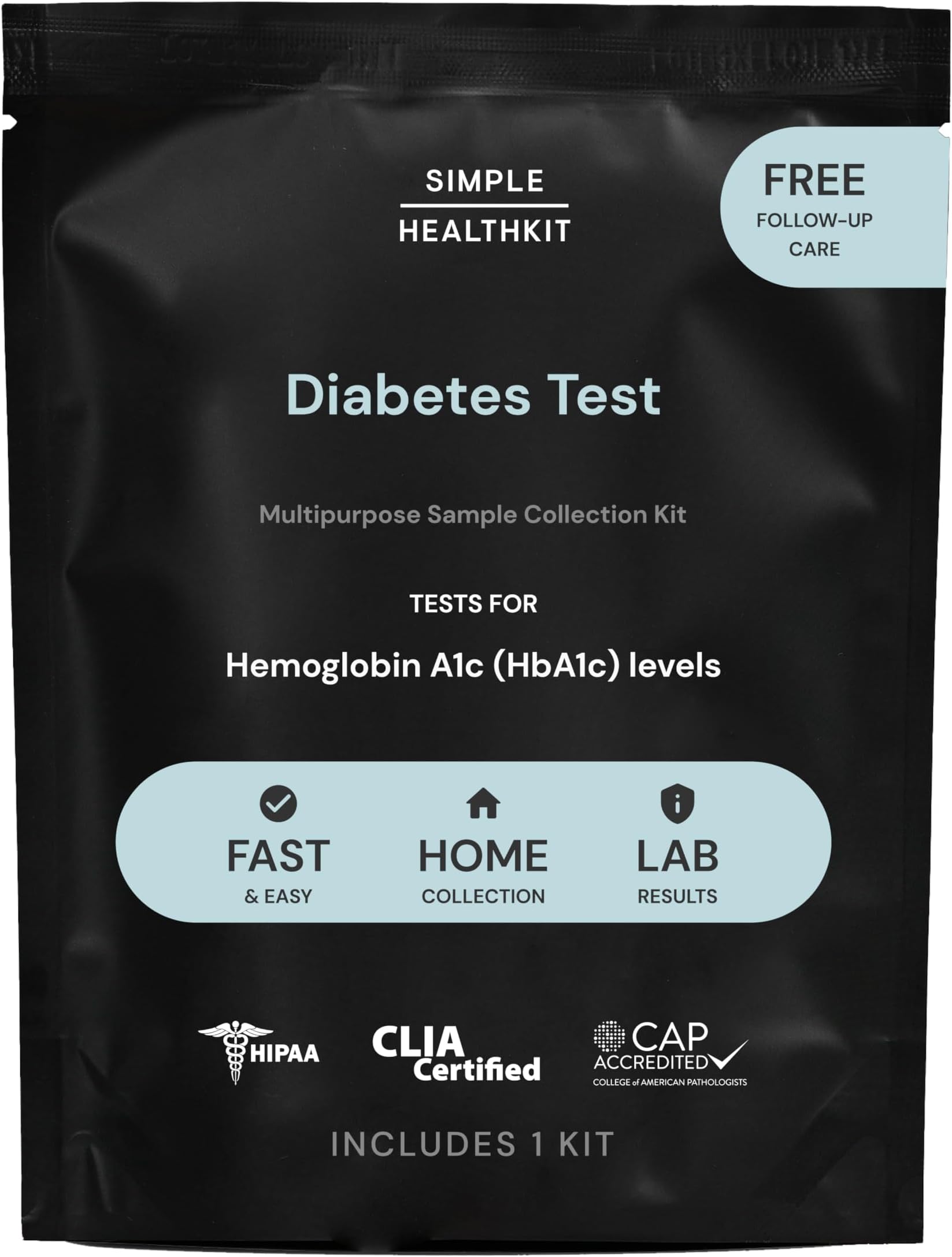 Simple HealthKit At-Home Diabetes Test Kit for Hemoglobin A1c (HbA1c) Levels - A1c Home Test Kit - Free Follow-Up Care & Fast Lab Results