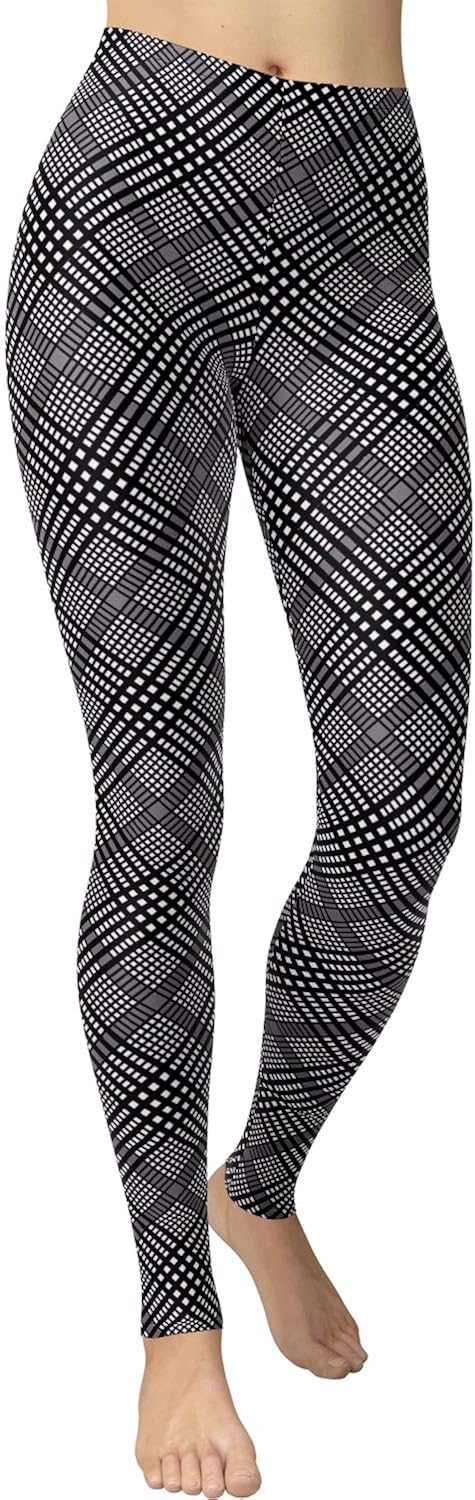 VIV Collection Women's High Waist Plaid & Seasonal Print Fashion Leggings Brushed Soft