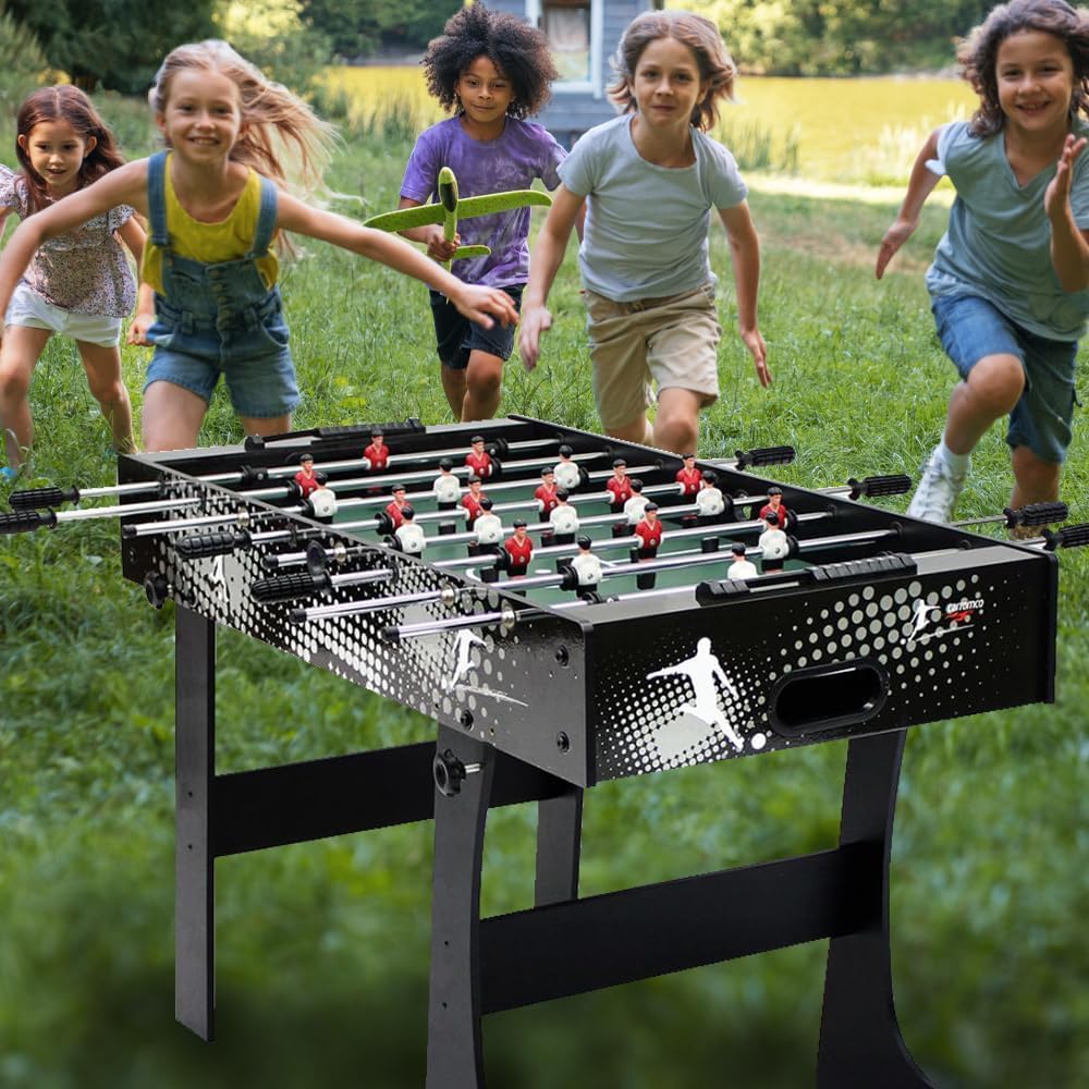 CARROMCO Rialto XT Tischkicker| Klappbarer Kinder - & Jugend - Kickertisch | KLAPPBARER TISCHKICKER: Platzsparender Kicker (17,5 kg) für 2-4 Spieler. Inklusive 2 Bällen & praktischer Wandhalterung