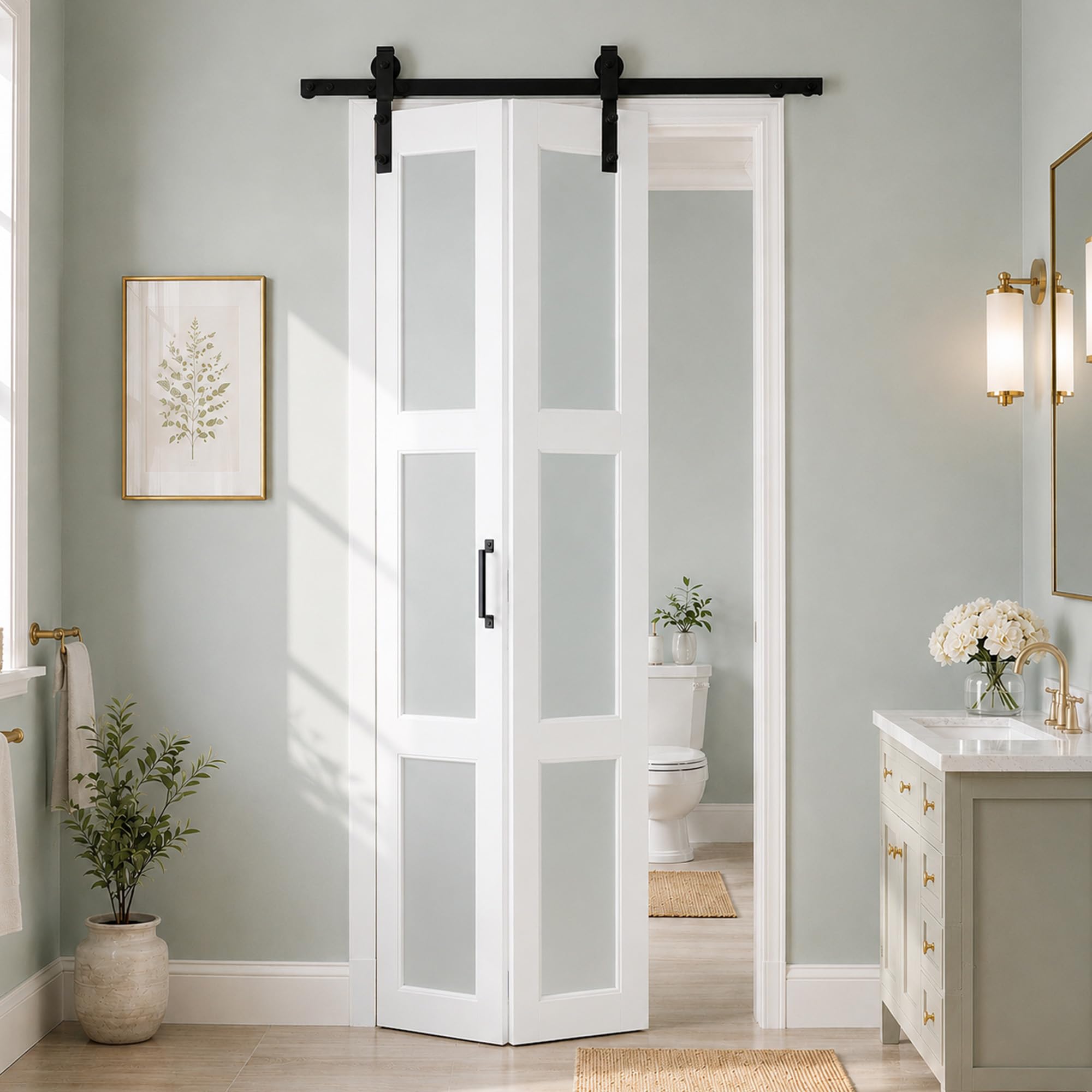 Bifold Frosted Glass Barn Door 36"x84" with Hardware Included