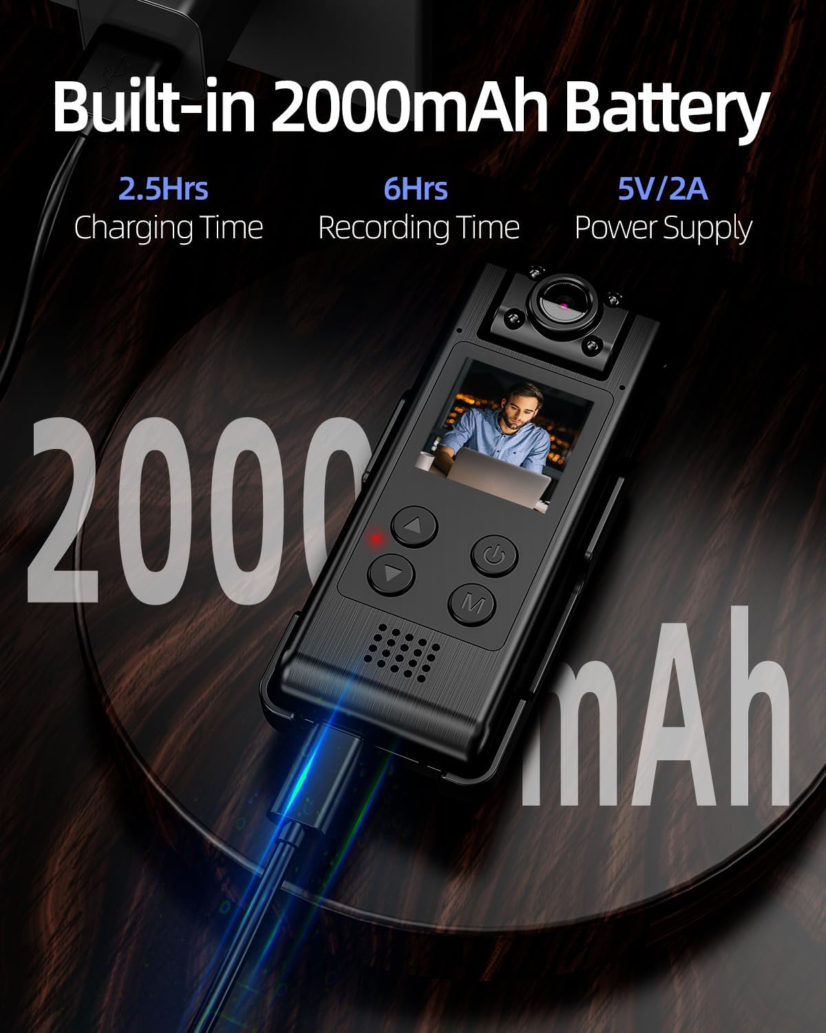 4K WiFi Body Camera with 64G Memory Card, Portable Body Worn Cam with 180° Rotatable Lens, Night Vision, 2000mAh Battery for Daily Records, Delivery/Serving Jobs - Image 5