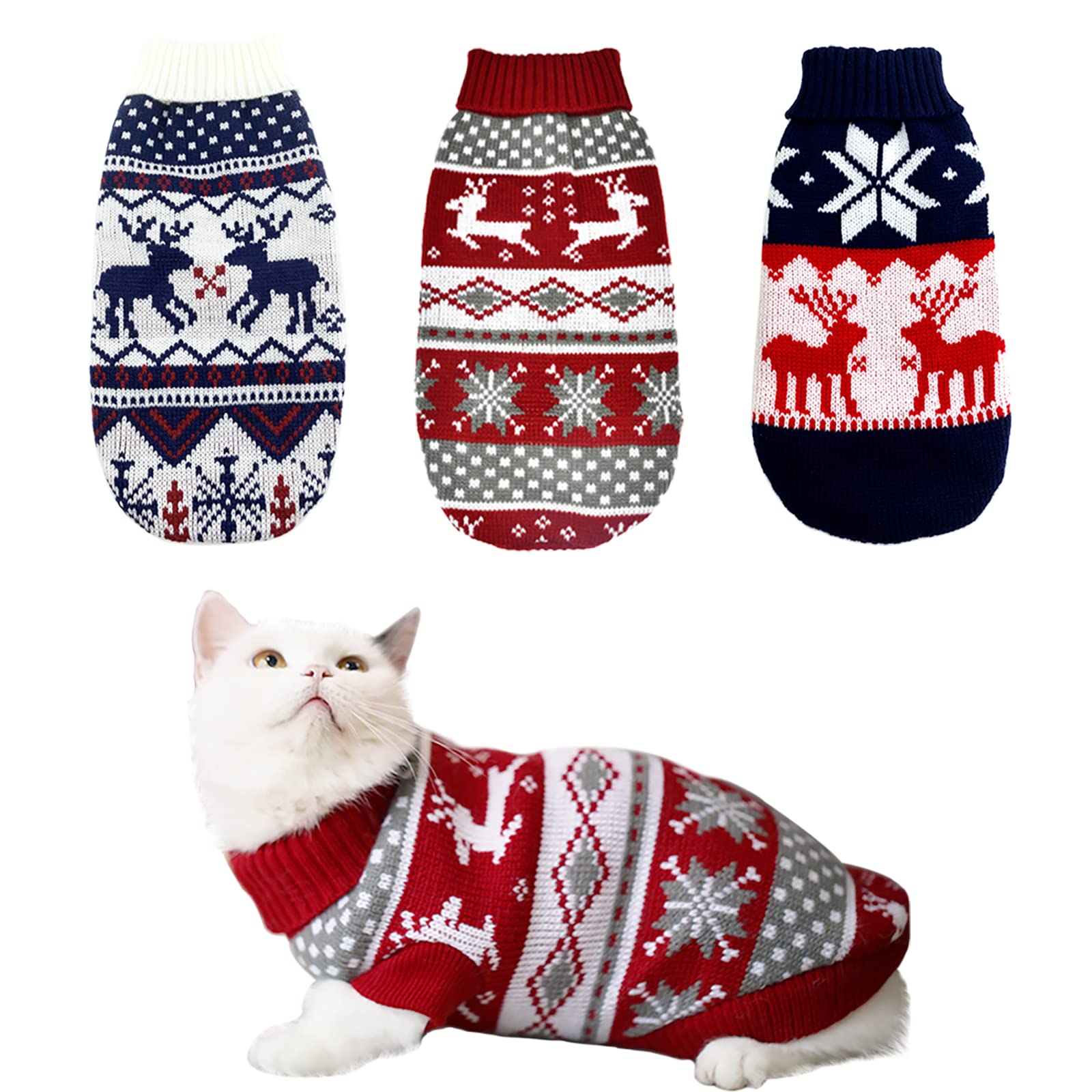Pull de Noël pour chien et chat en tricot chaud pour animaux frilleux L