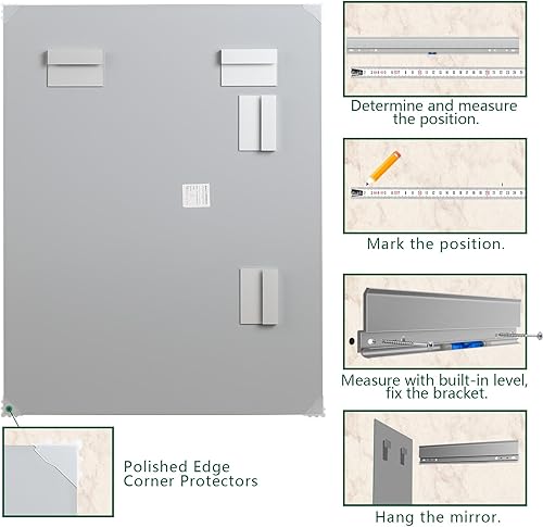 Miniatura 7 de Mirrorons Espejo de baño de 28 x 36 pulgadas, moderno espejo de tocador de baño, espejo sin marco con borde pulido para dormitorio, sala de estar,
