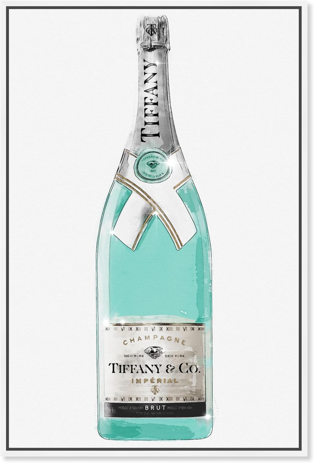 The Oliver Gal Artist Co. Drinks and Spirits Contemporary Canvas Art - Priceless Champagne, Wall Art for Living Room, Bedroom, and Bathroom, 24 in x 36, Blue and White Home Decor