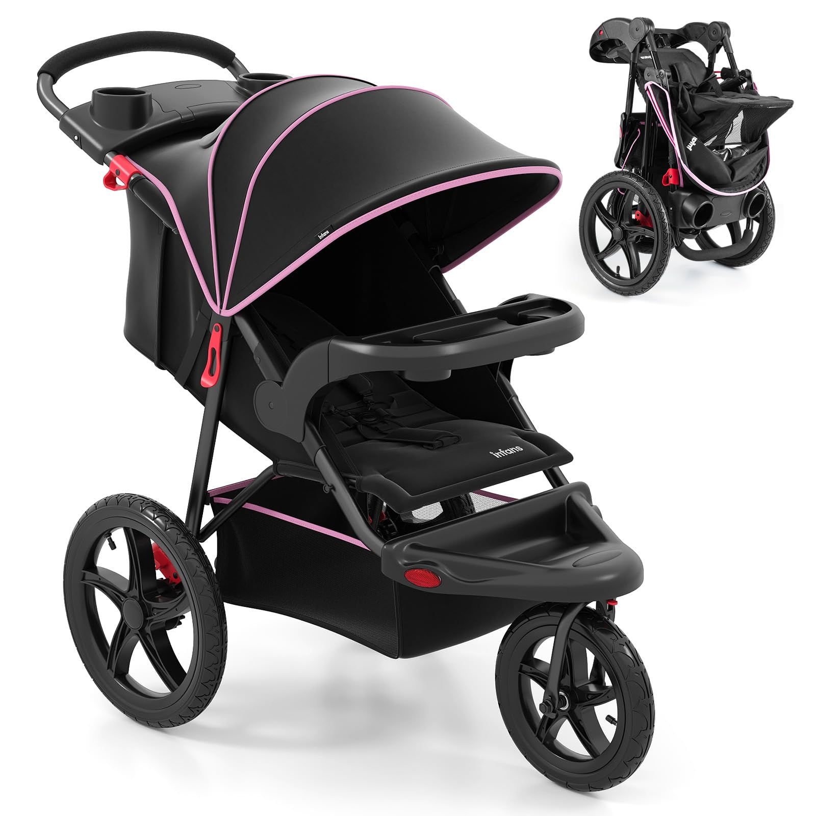 INFANS Jogging Stroller, Foldable Jogger with Air-Filled Tires Shock Absorbing Suspension Adjustable Backrest, Baby Running Strollers : Baby