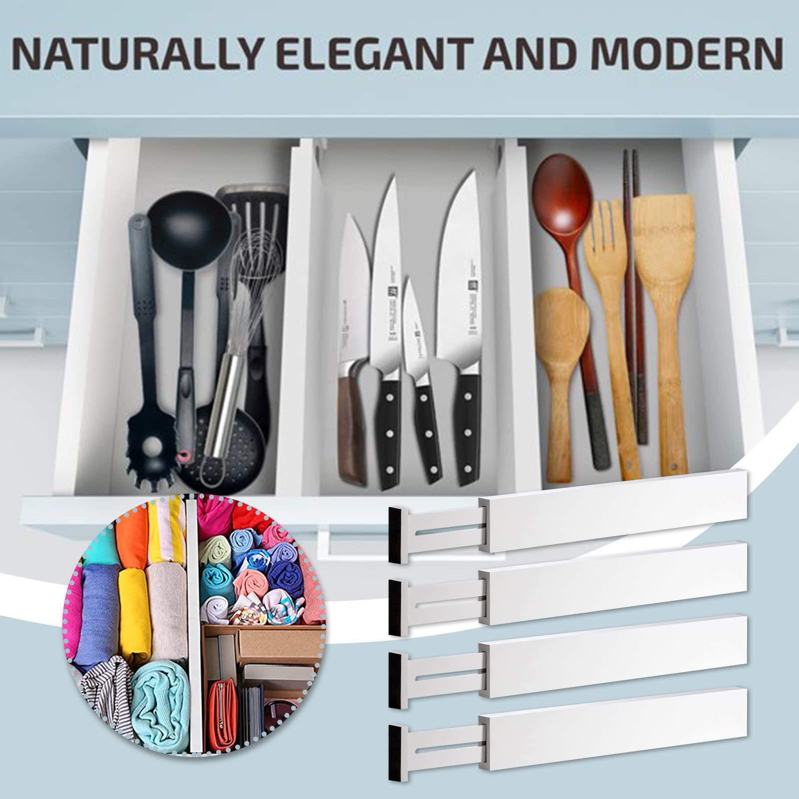 Organizador Gavetas Bambu Ajustável - Kit 4 Peças Prático