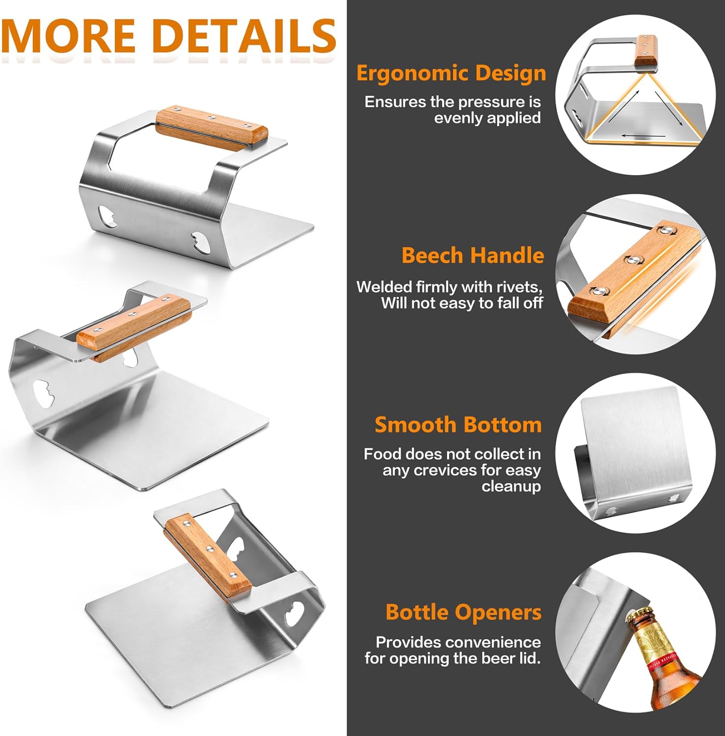 Joyfair Kettle Charcoal Grill (18 Inch) & 5.8’’ Smash Burger Press, Outdoor Barbecue Grill with Hamburger Smasher Steak Weight Tool, Portable Round Smoker with Wheels, Meat Press for Blackstone Grill