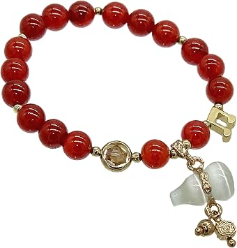 Betterdecor Feng Shui Handmade Natural Red Agate Bracelet with Chinese Wu Lou/Hu Lu