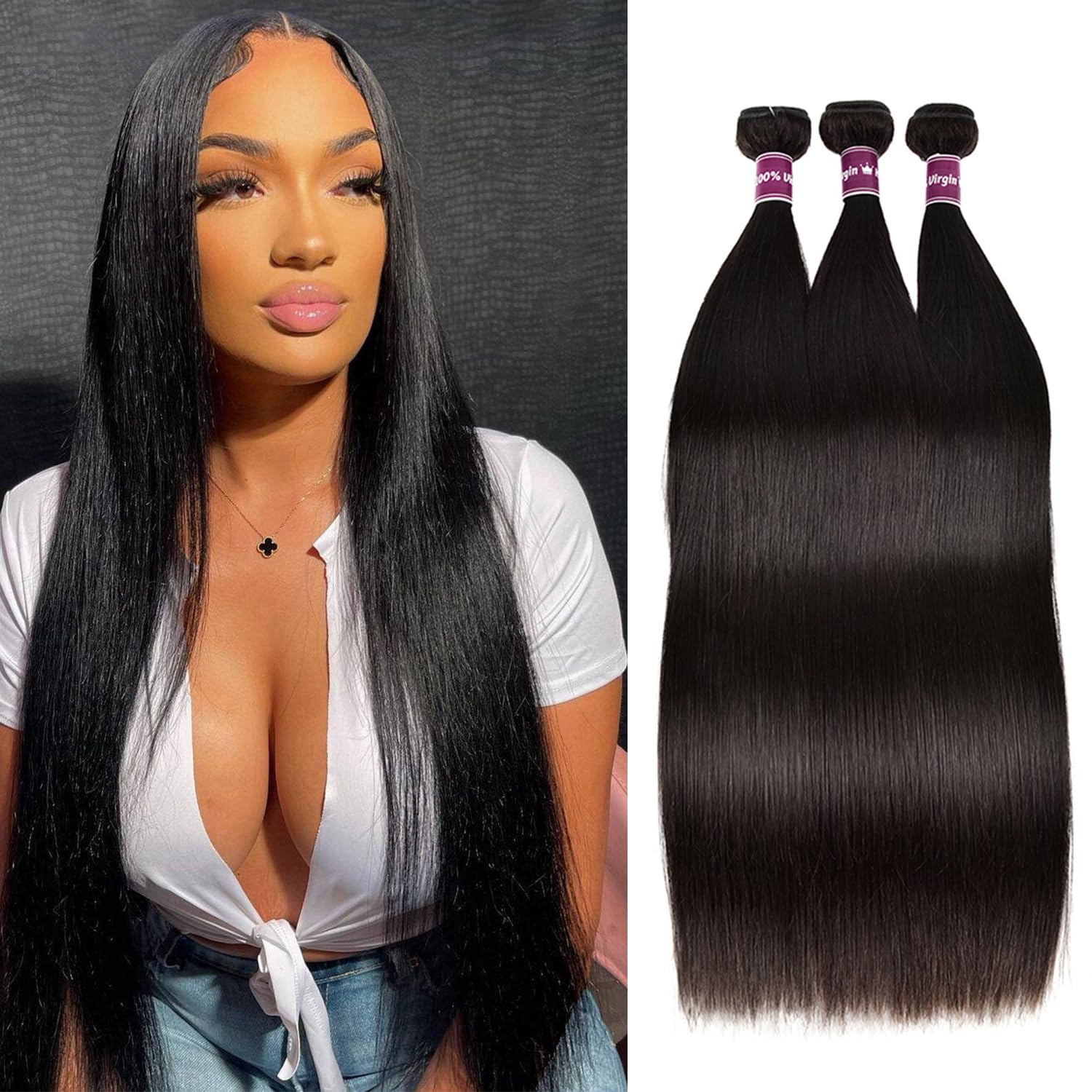 Meitiya 12A Straight Bundles Human Hair 18 20 22 Inch 100% Unprocessed Brazilian Virgin Hair 3 Bundles Human Hair Weave Bundle Extension for Black