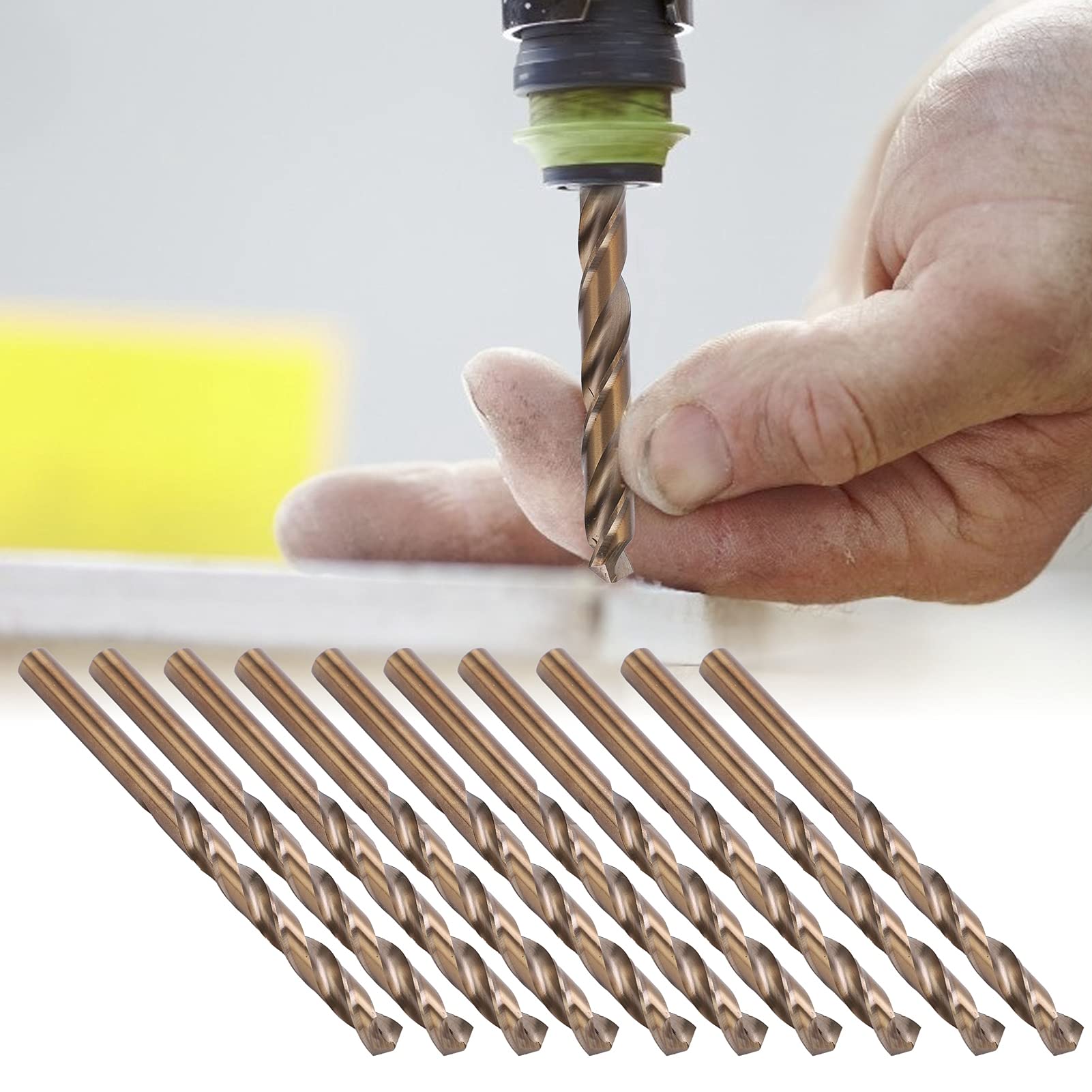 Cocoarm Set di Punte Elicoidali HSS Punta da Trapano a Codolo Cilindrico 10 Pezzi da 7 Mm a 9,5 Mm Scanalatura a Spirale Placcata Ti per Trapano a Mano e da Banco Lavorazione di Fori Metallici (9,5