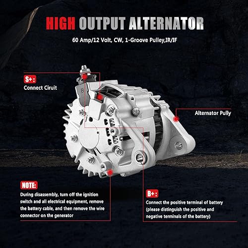 Miniatura 4 de Alternador compatible con Nissan para Pickup L4 2.4L 1995-1997, 60Amp/12Volt alternador de alto rendimiento reemplaza 1-2002-01HI AHI0016