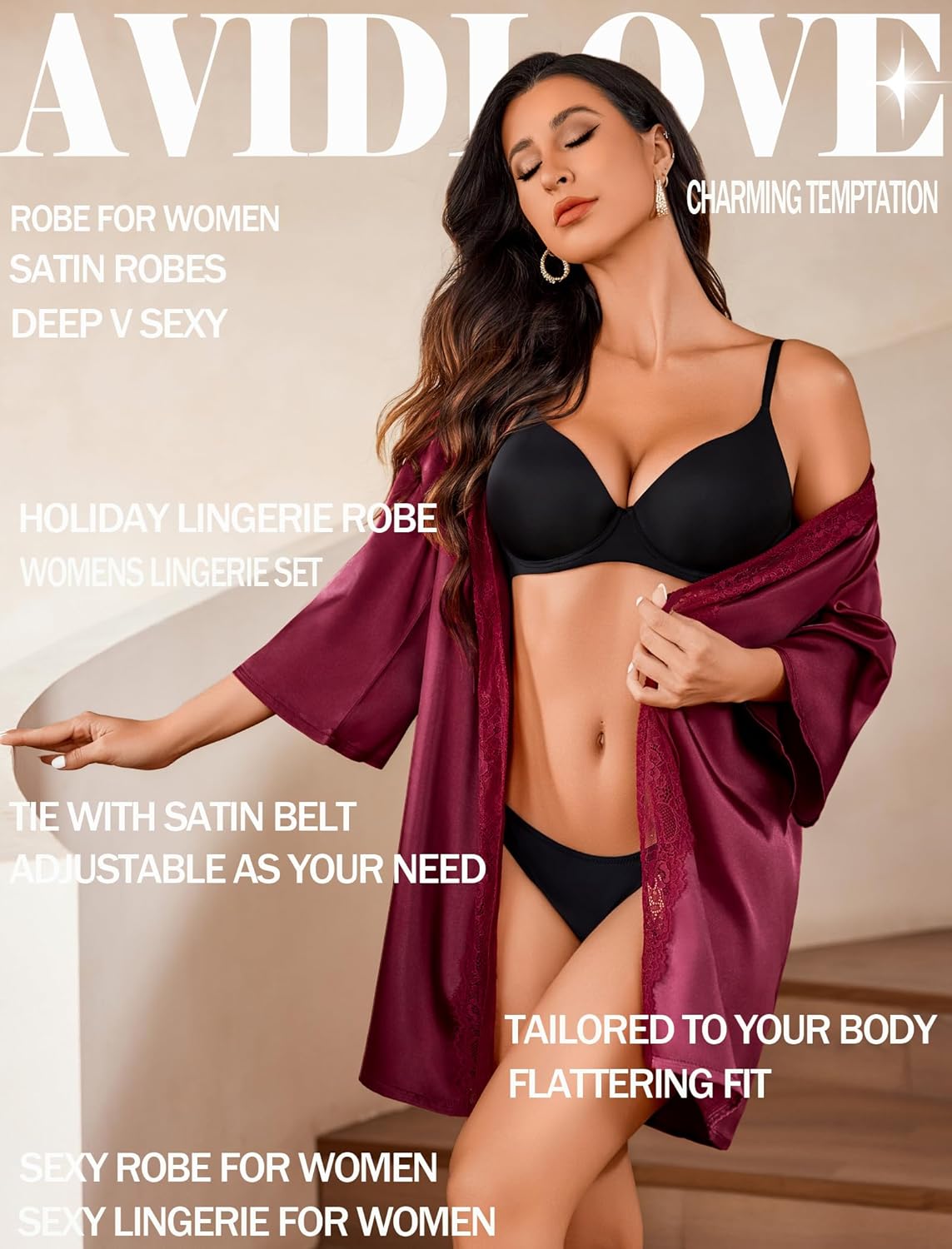 Avidlove Women's Kimono Robe Short Satin Pure Short Silky Robes - Image 3