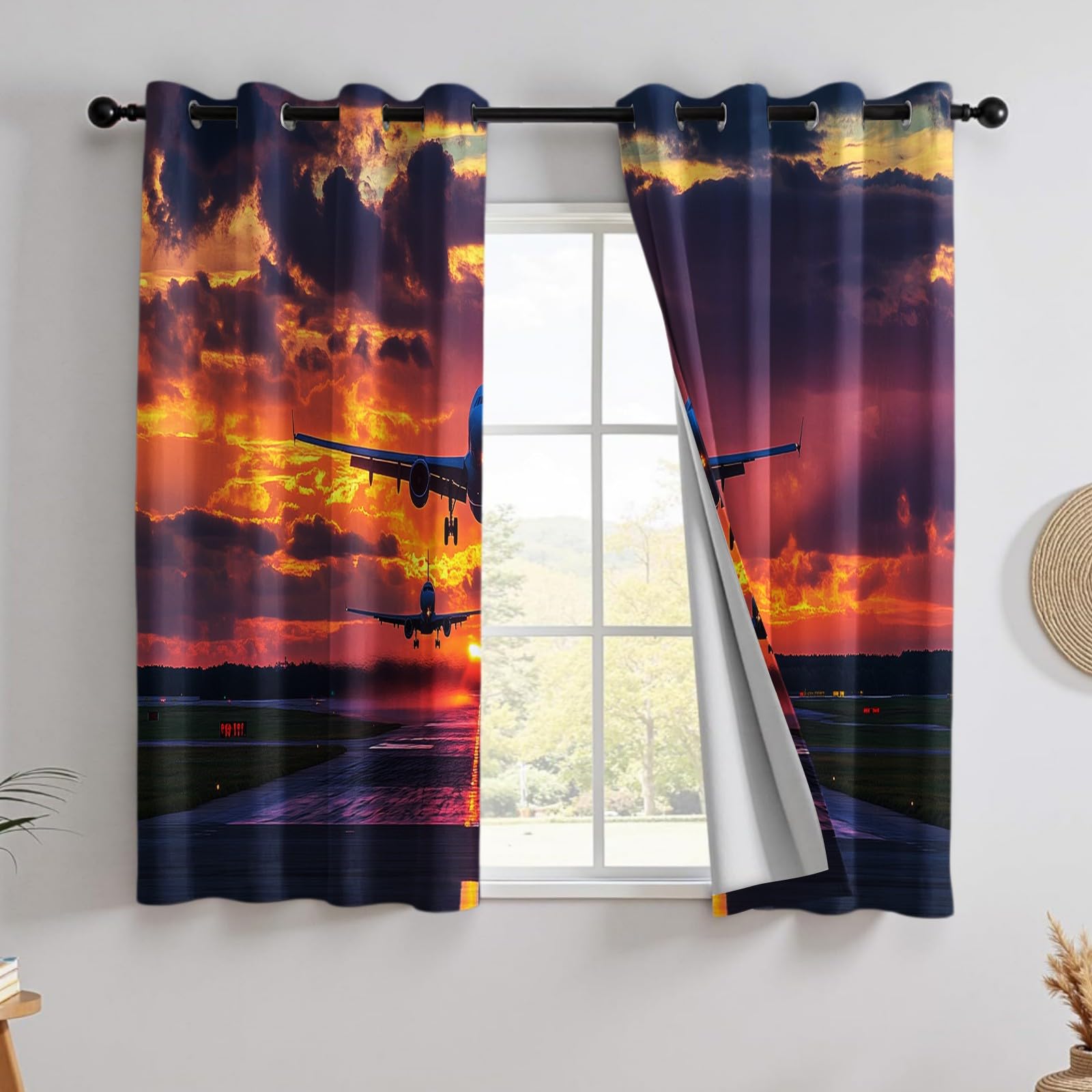 Rideaux Occultants Thermiques Lot de 2, Piste d'avion Avion de passagers 132L X 210H cm Isolation Contre la Chaleur, pour Chambre et Salon