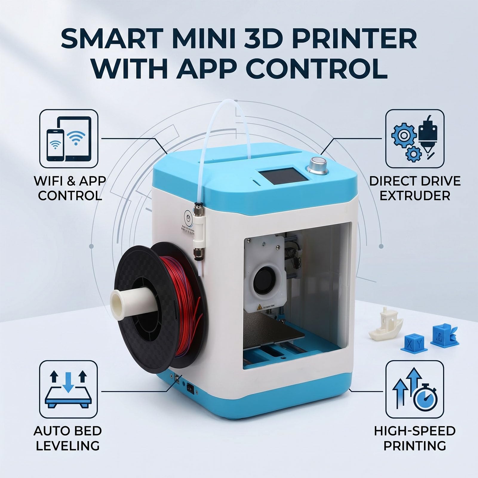 AMONIDA Stampante 3d da Tavolo per Progetti Scolastici Casa E Prototipazione in Ufficio Controllo Tramite App WIFI Livellamento Automatico Stampa Veloce 250MM & S Silenziosa (Spina europea)