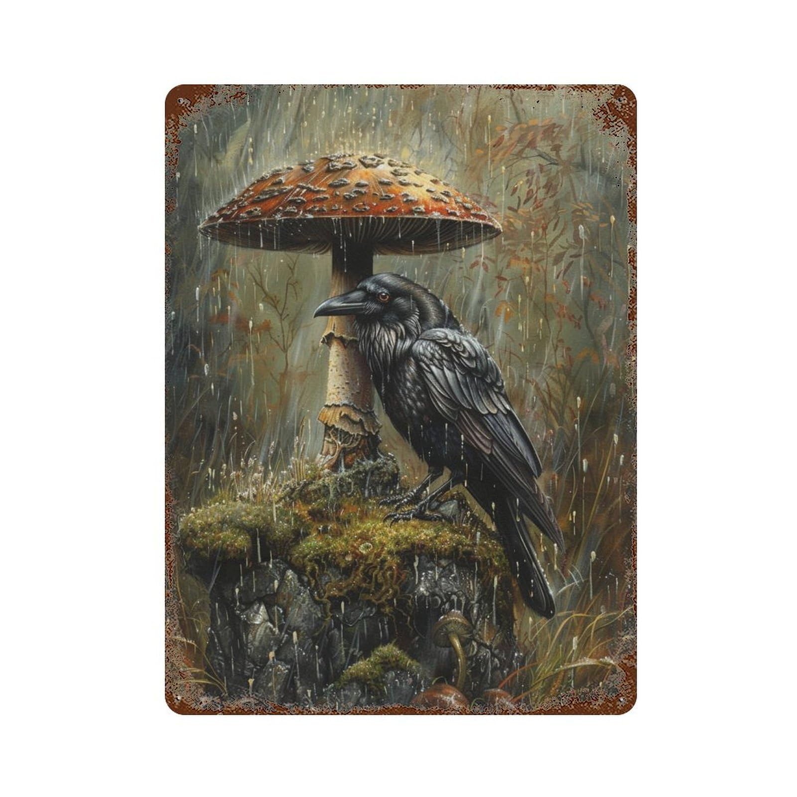Rainy Forest Raven-1 Decorative Tin Sign 15.7"x11.8", Farmhouse Wall Decor for Garage, Bar And Workshop Decor