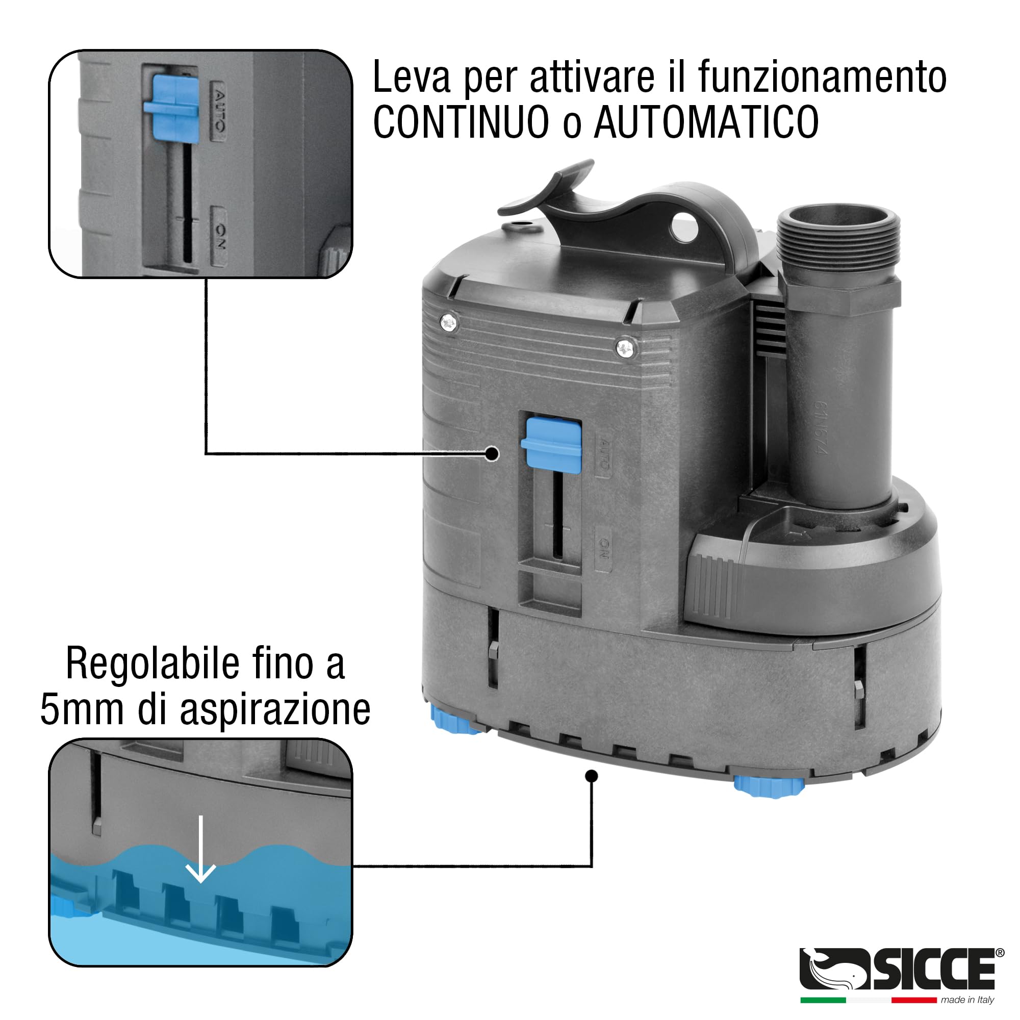 SICCE ULTRA 9000 Pompa Immersione, svuota piscine e pozzetti, AUTOMATICA con galleggiante10m 3P EU