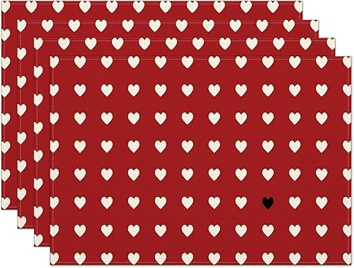 Miniatura 1 de Moutina Juego de 4 manteles individuales para el día de San Valentín, 12 x 18 pulgadas, con corazón negro, resistentes al calor, para aniversario,