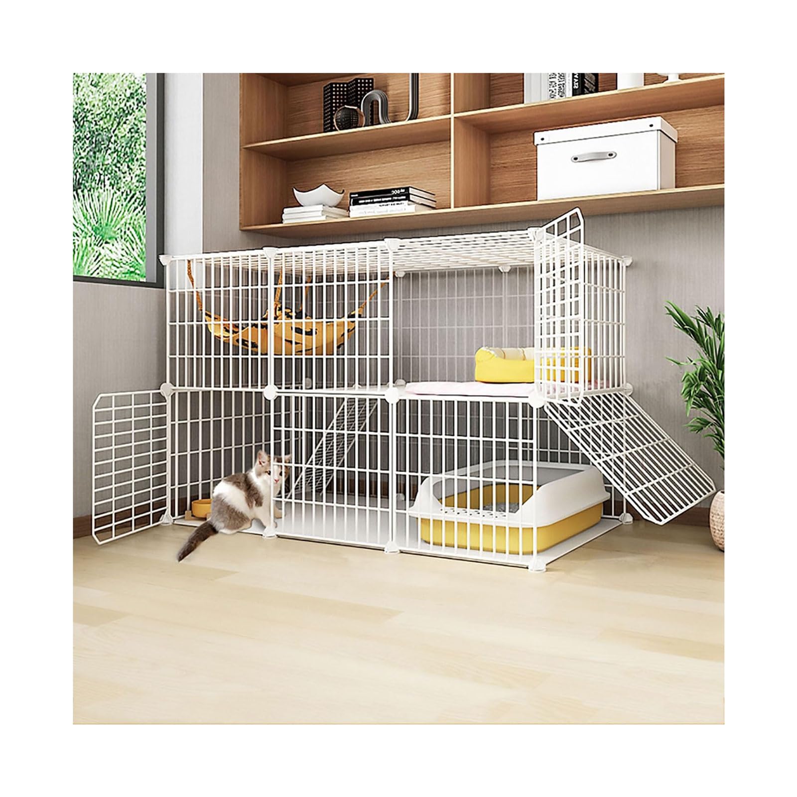 Gabbia per gatti a 2 livelli, gabbia per gatti da interni, staccabile, in filo metallico, per animali domestici, fai da te, piccola cuccia per animali domestici, grande bestiame per conigli