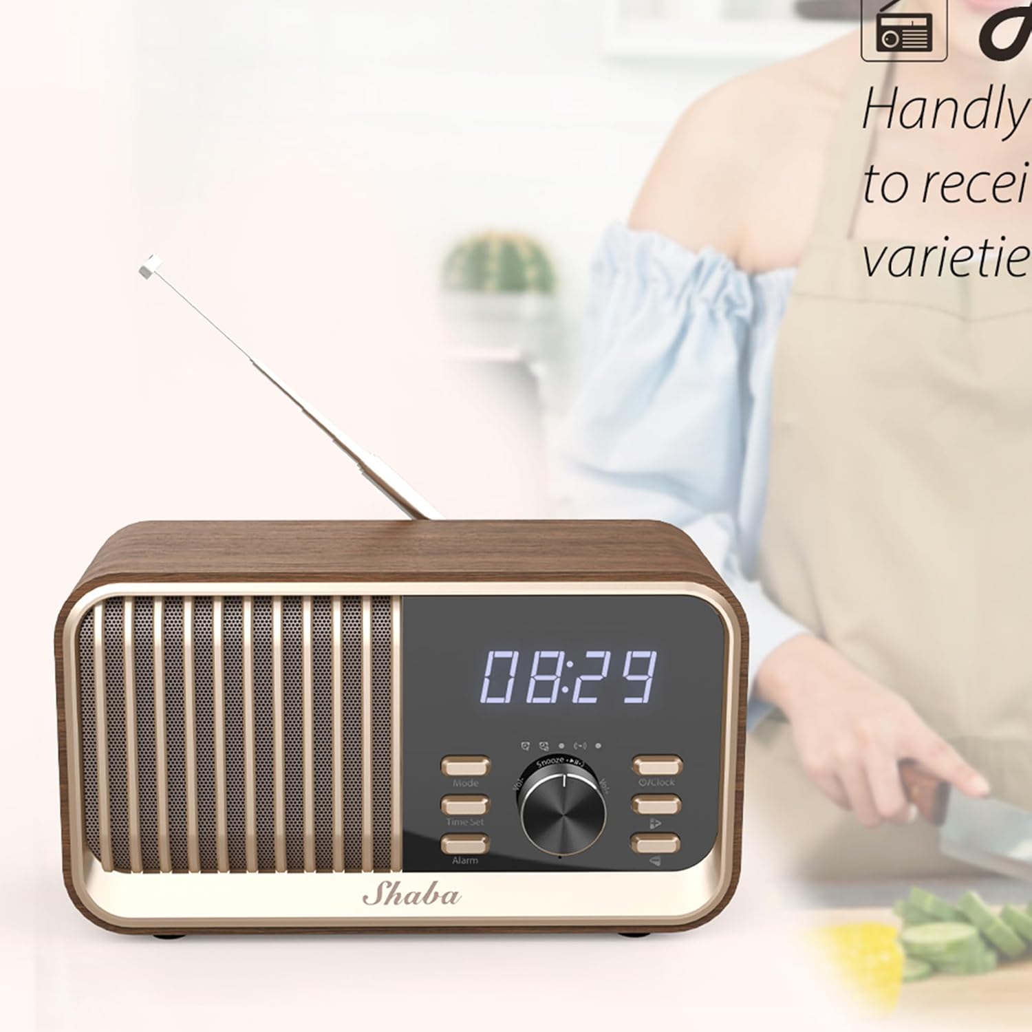CENSHI Digital Alarm Clock with Wireless Charger, Bluetooth Speaker, Radio,Built in Lithium Battery, 4-5 H Playtime.