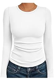Women's Long Sleeve Blouses Shirts with Ribbed Knit Work Office Basic Tops