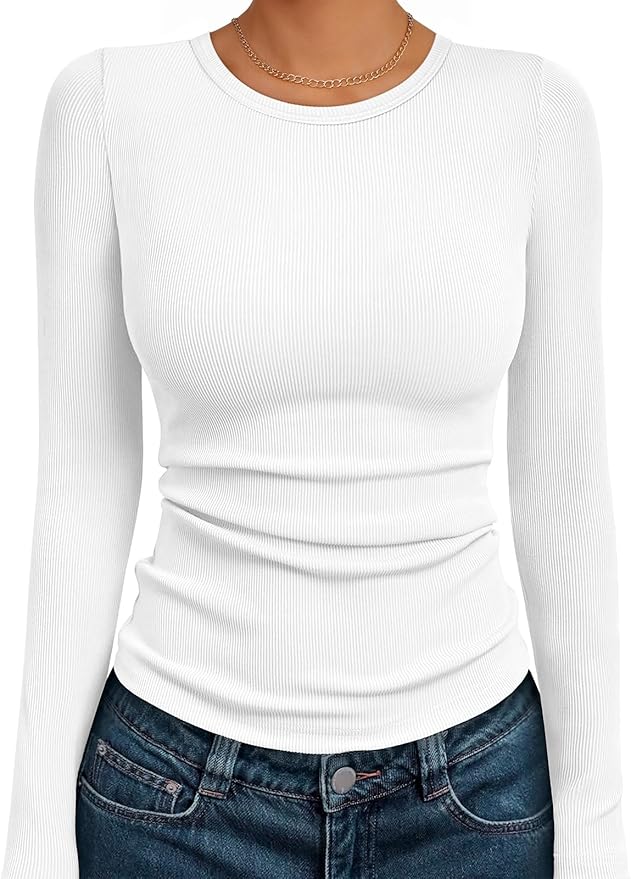 AUTOMET Women's Long Sleeve Blouses Shirts with Ribbed Knit Work Office Basic Tops