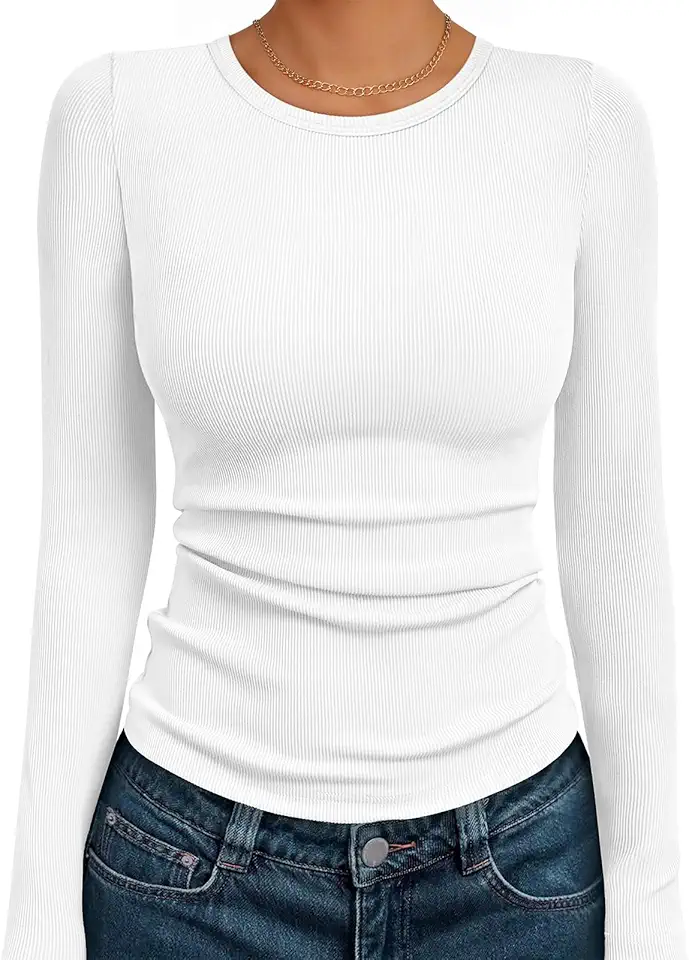 AUTOMET Women's Long Sleeve Blouses Shirts with Ribbed Knit Work Office Basic Tops OEKO-TEX STANDARD 100