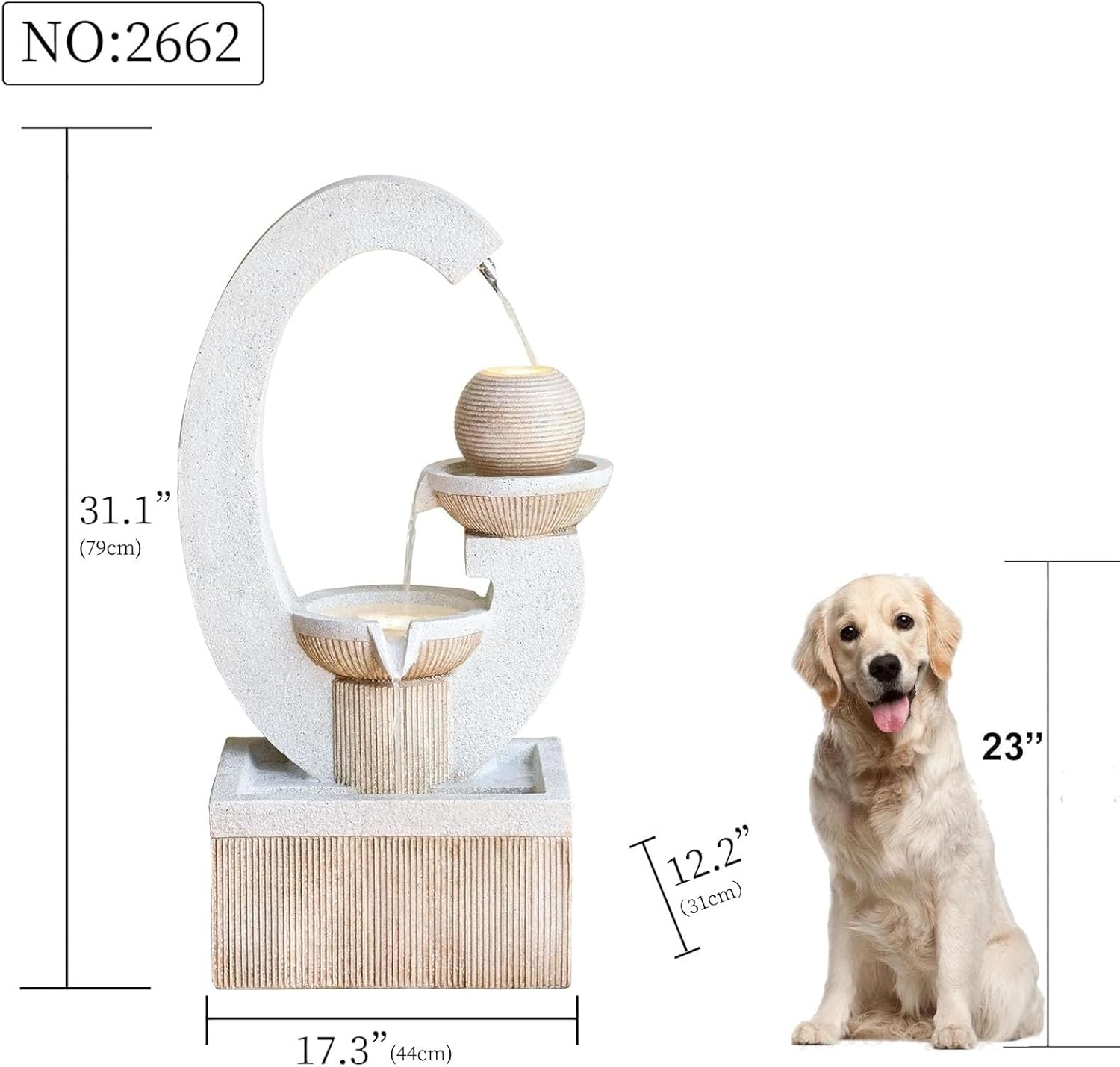 31'' H Outdoor Garden Fountains with Led Light Contemporary Design, Perfect for Garden, courtyards, Landscaping, Patio, Balconies, and lawns