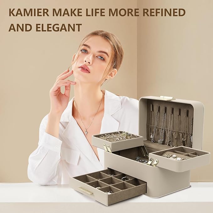 Caja Organizadora de Joyas 3 Niveles con Cajón, Material PU miniatura 6