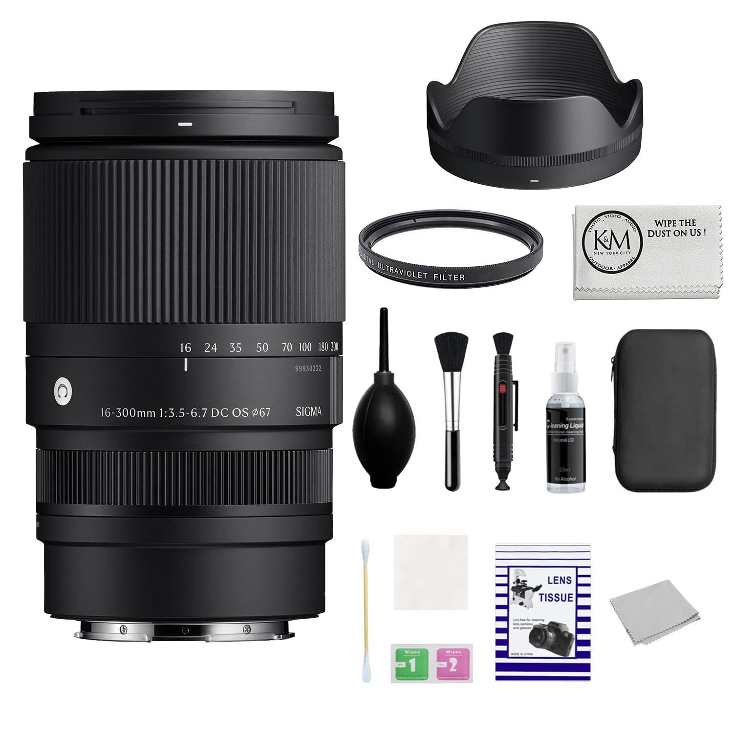 Sigma 16-300mm f/3.5-6.7 DC OS Contemporary Lens Compatible with Canon RF (APS-C) Bundle with UV Filter + Cleaning Kit + Microfiber Cloth (4 Items)