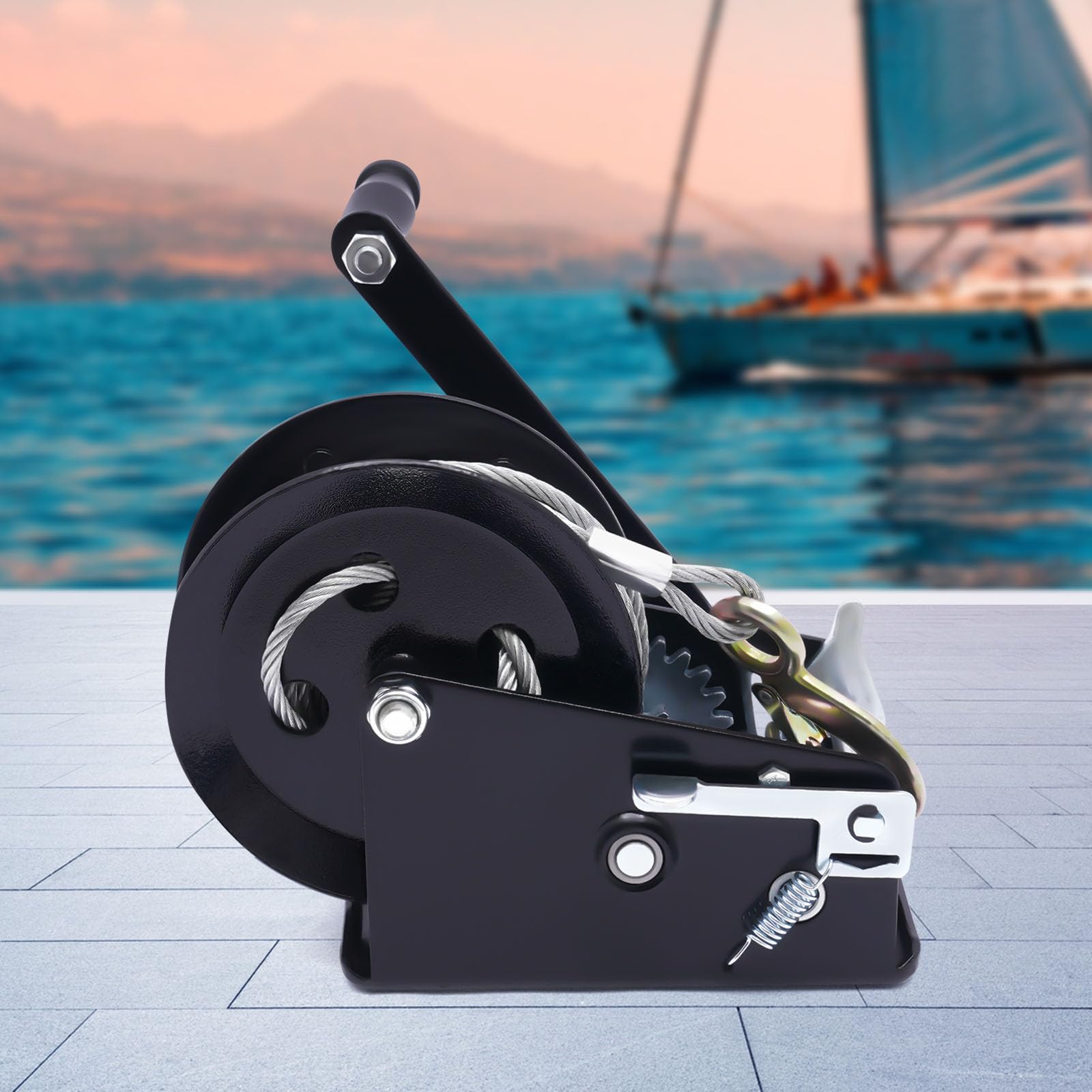 Cabrestante manual de 10 m, 1500 kg, accionado a mano, para vehículos y barcos