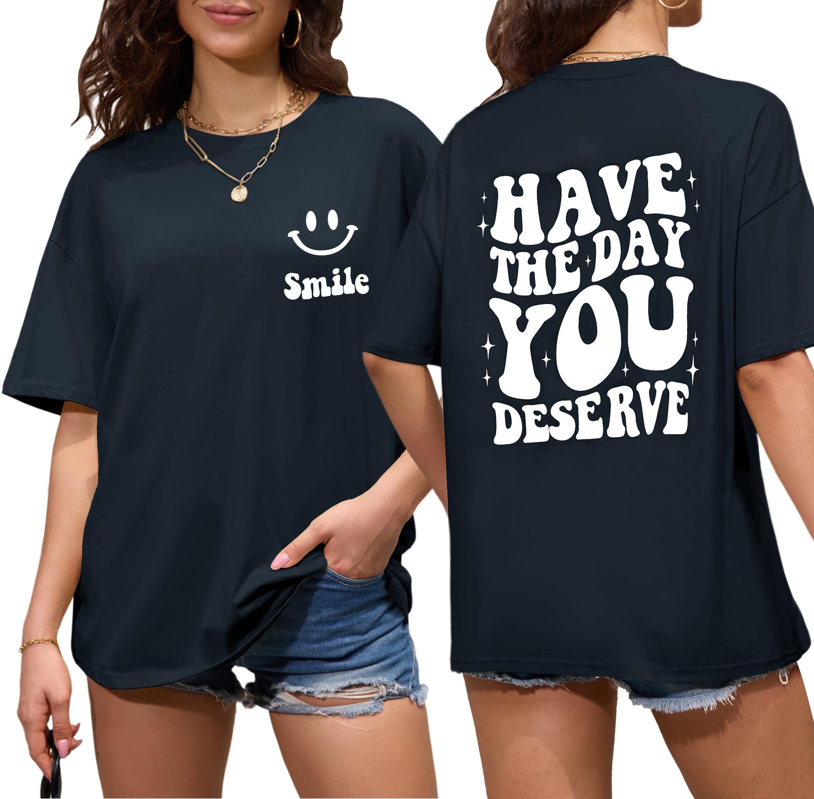 Xnova Camiseta Manga Corta Mujer Verano Oversize Camisetas Basicas T-Shirt Mujer Talla Grande Algodon con Cuello Redondo Estampado Tops
