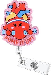 Pump It Up! Funny Cardiac Nurse Badge Reel, Cute Cardiology Heart Retractable ID Card Badge Holder, Name Tag Badge Clip for RN CNA LPN Cardiovascular Nurse Nursing Student Cardiologist Anatomy Workers