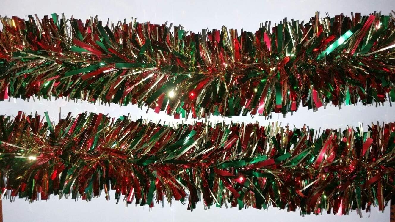 4m (13ft) Deluxe Thick Chunky Wide Red/Green/Gold Shiny Christmas Tree Tinsel Garland Amazon