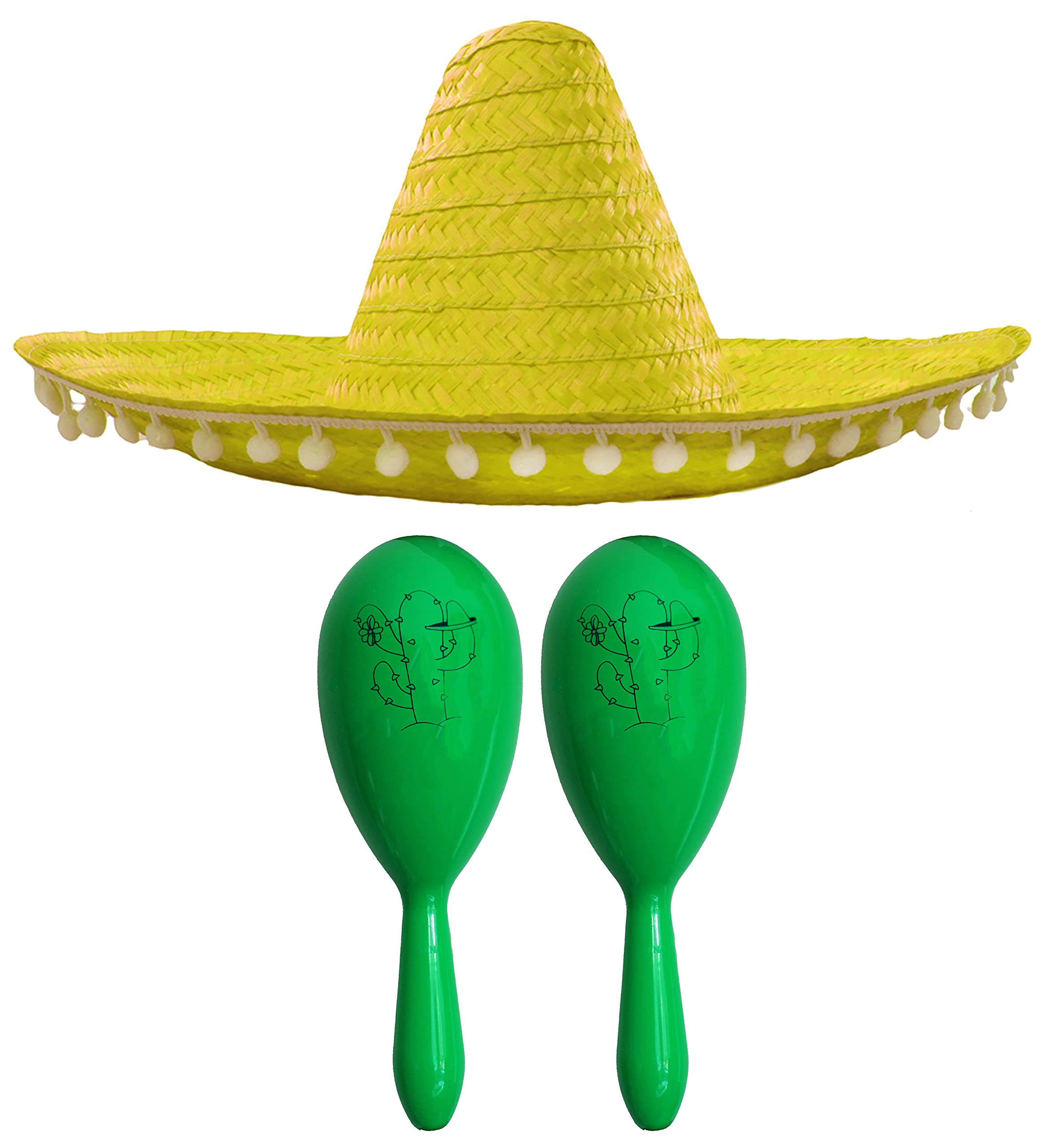 Mexican Fancy Dress Accessory Set - Mexican Sombrero With 2x Maracas - Perfect for Mexican Fancy Dress Costumes Senorita Bandit Mariachi Cinco De Mayo Fancy Dress